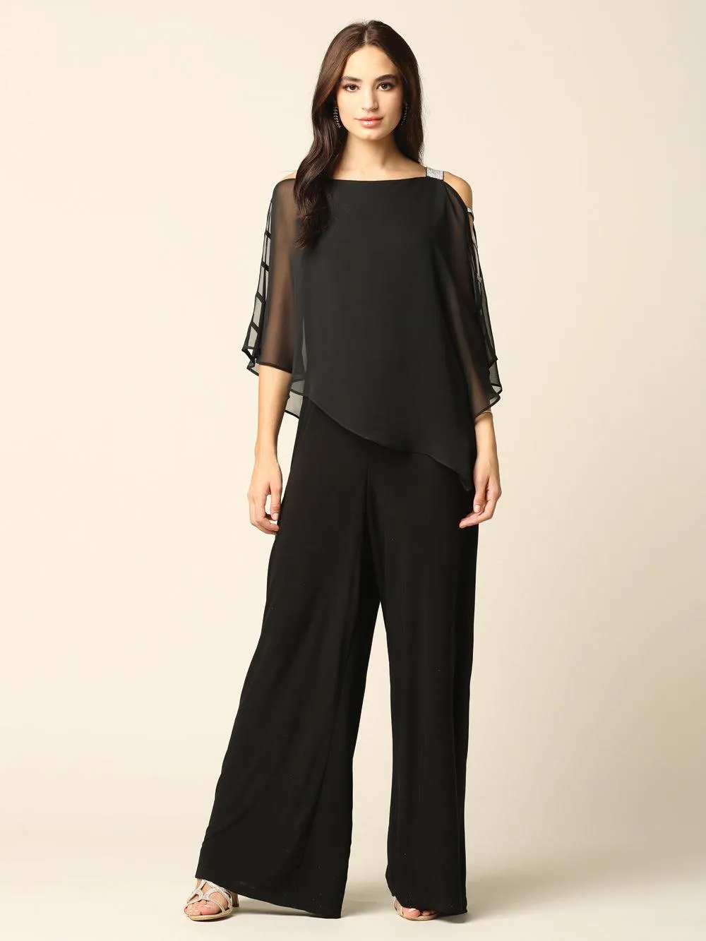 Formal Chiffon Cape Overlay Jumpsuit