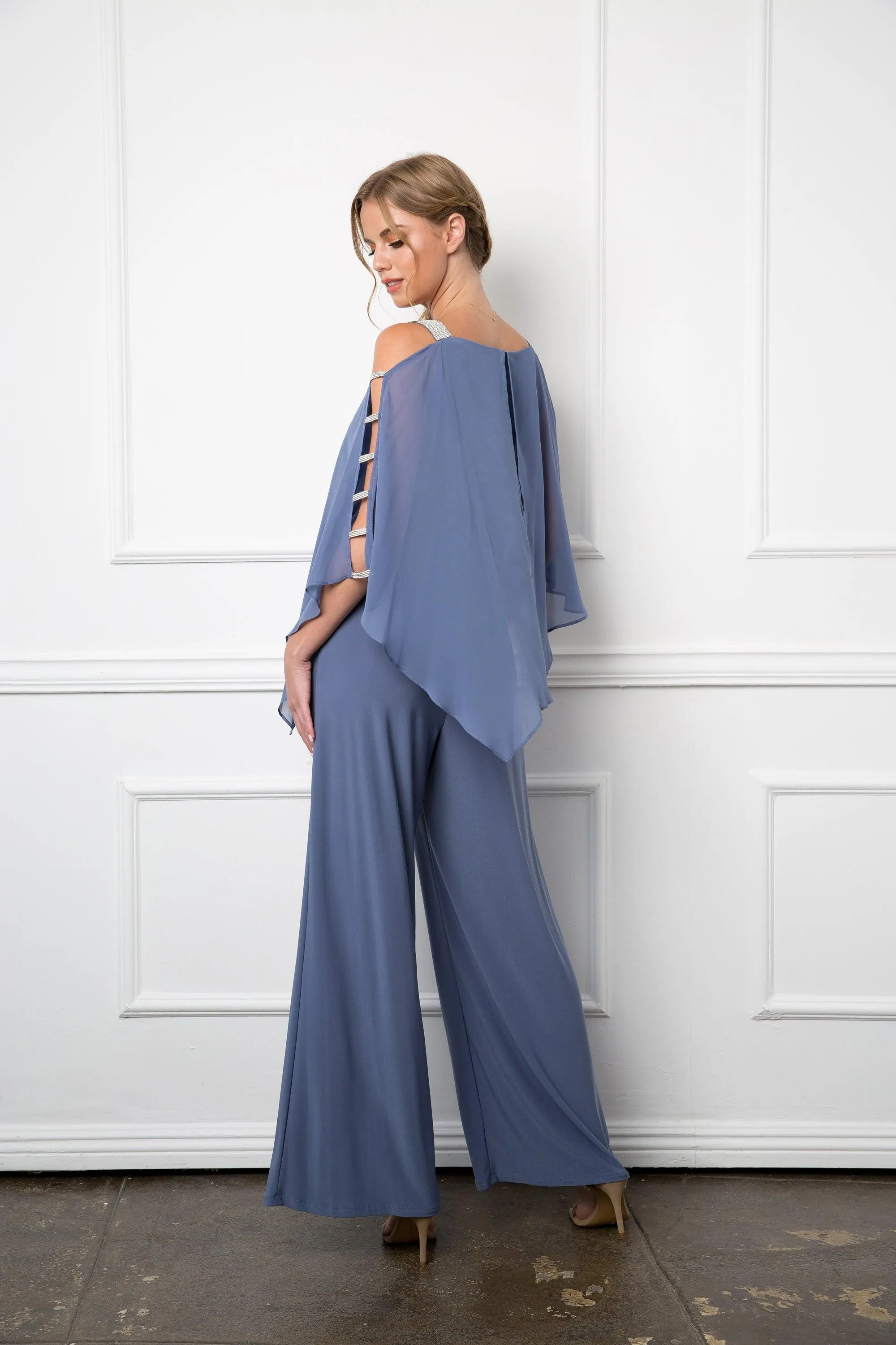 Formal Chiffon Cape Overlay Jumpsuit
