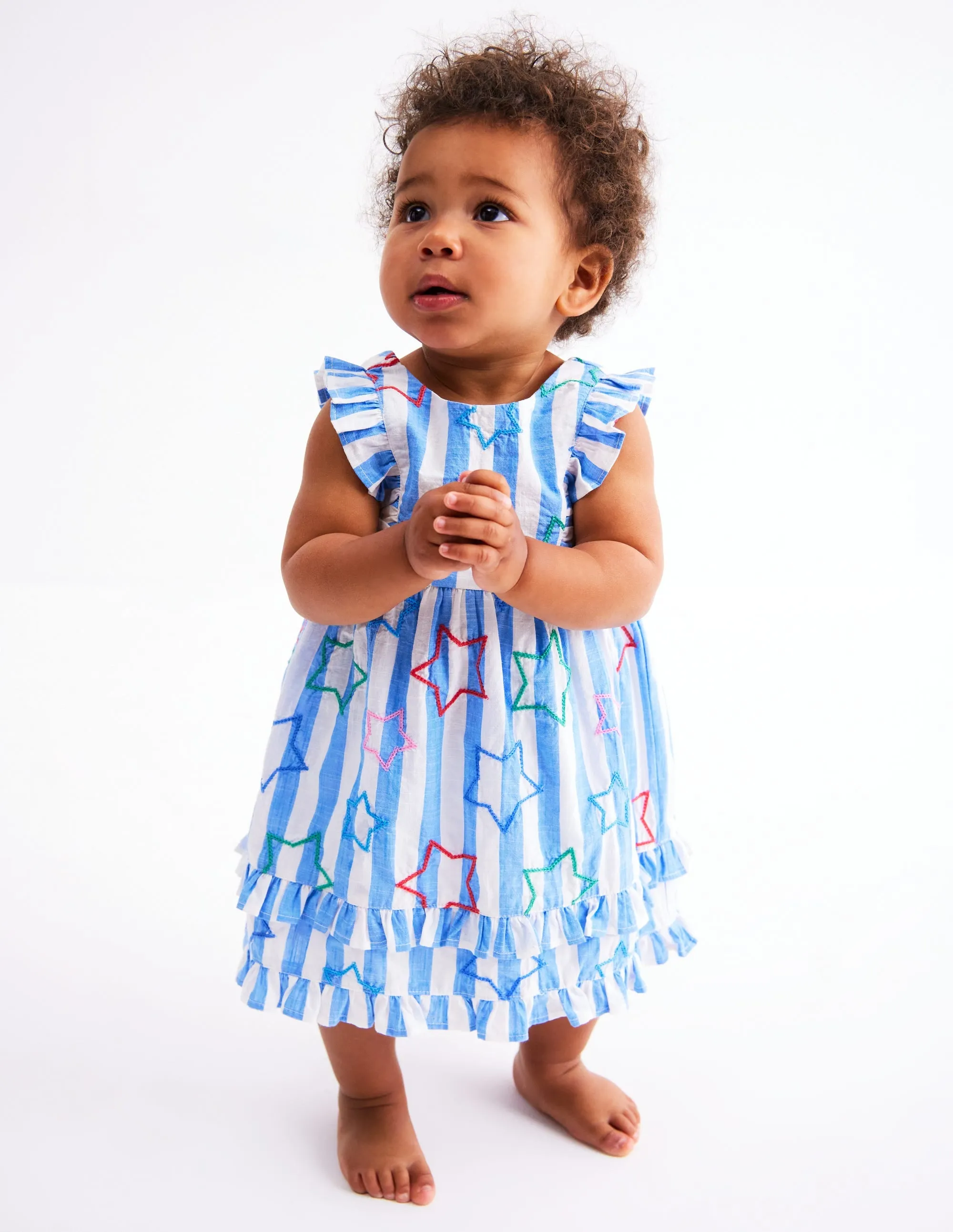 Frilly Pinny Dress-Peacock Plume Blue Star