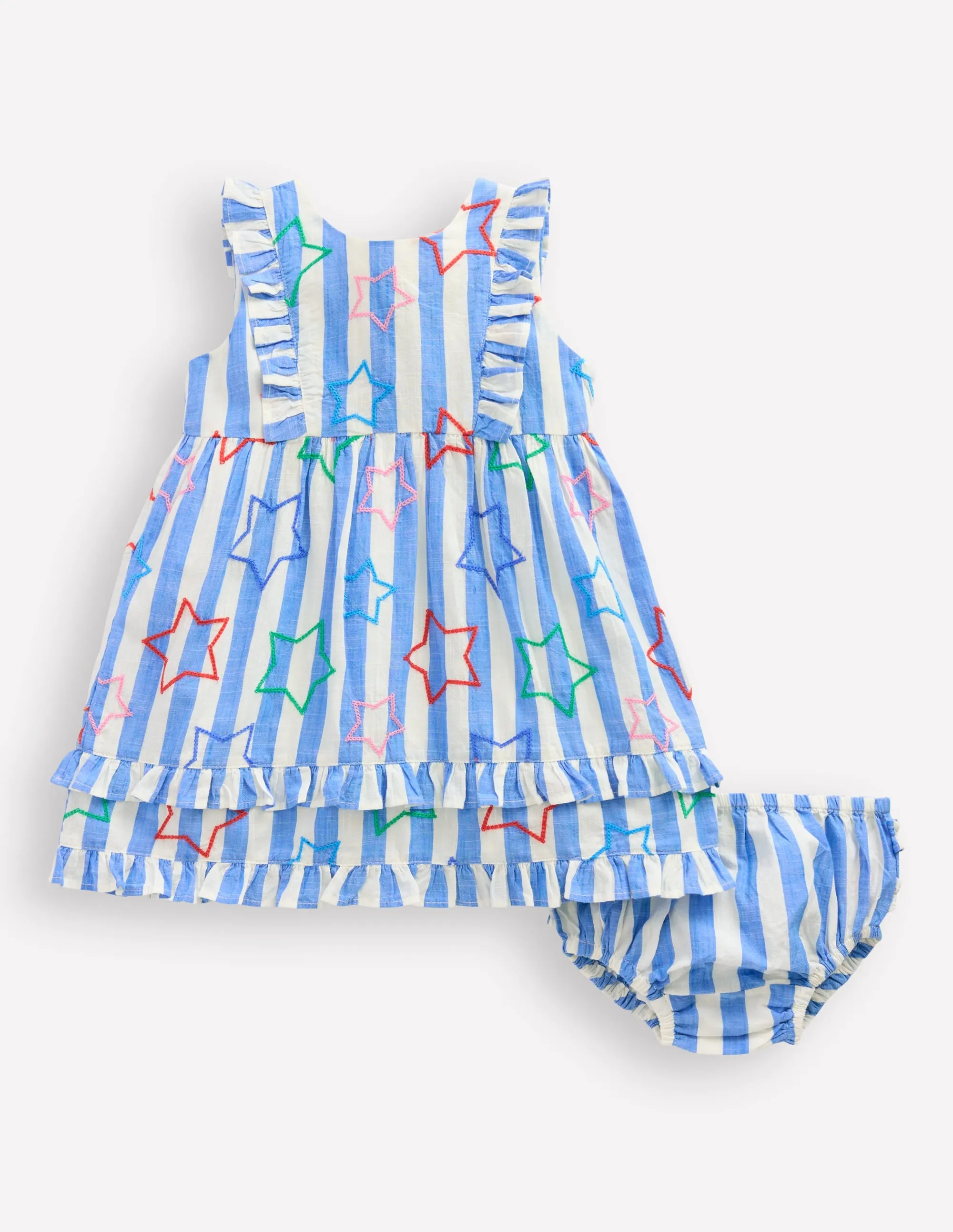 Frilly Pinny Dress-Peacock Plume Blue Star