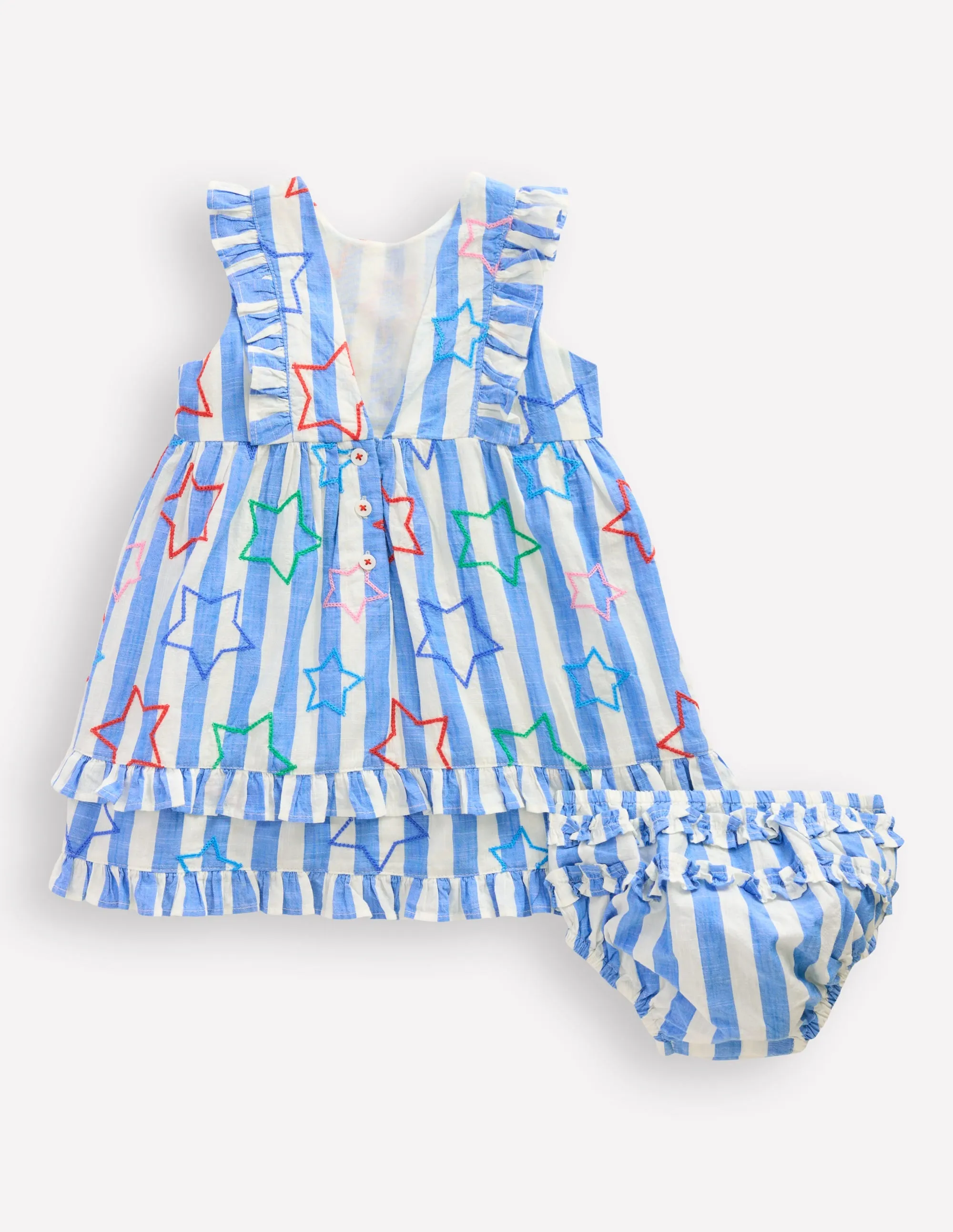 Frilly Pinny Dress-Peacock Plume Blue Star