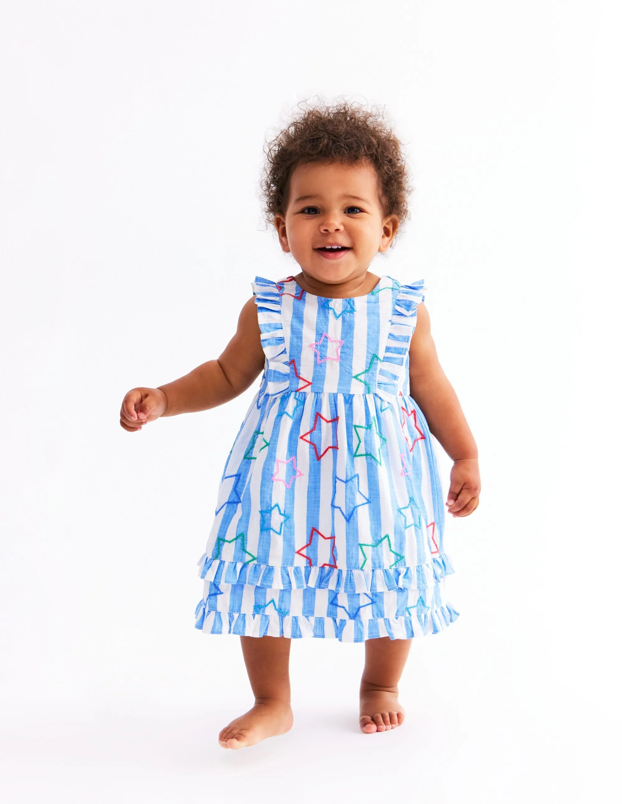 Frilly Pinny Dress-Peacock Plume Blue Star
