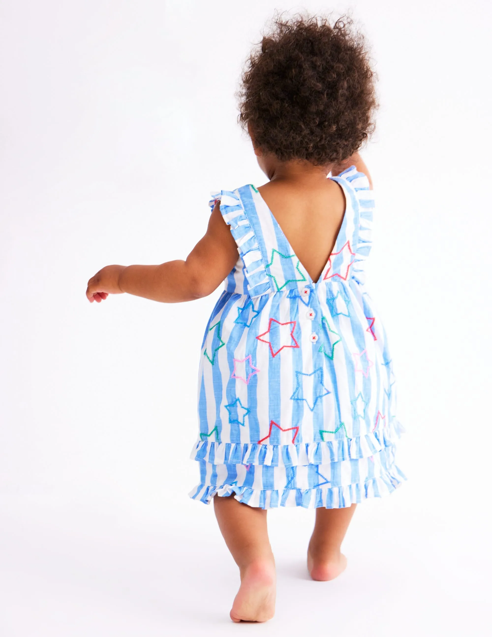 Frilly Pinny Dress-Peacock Plume Blue Star