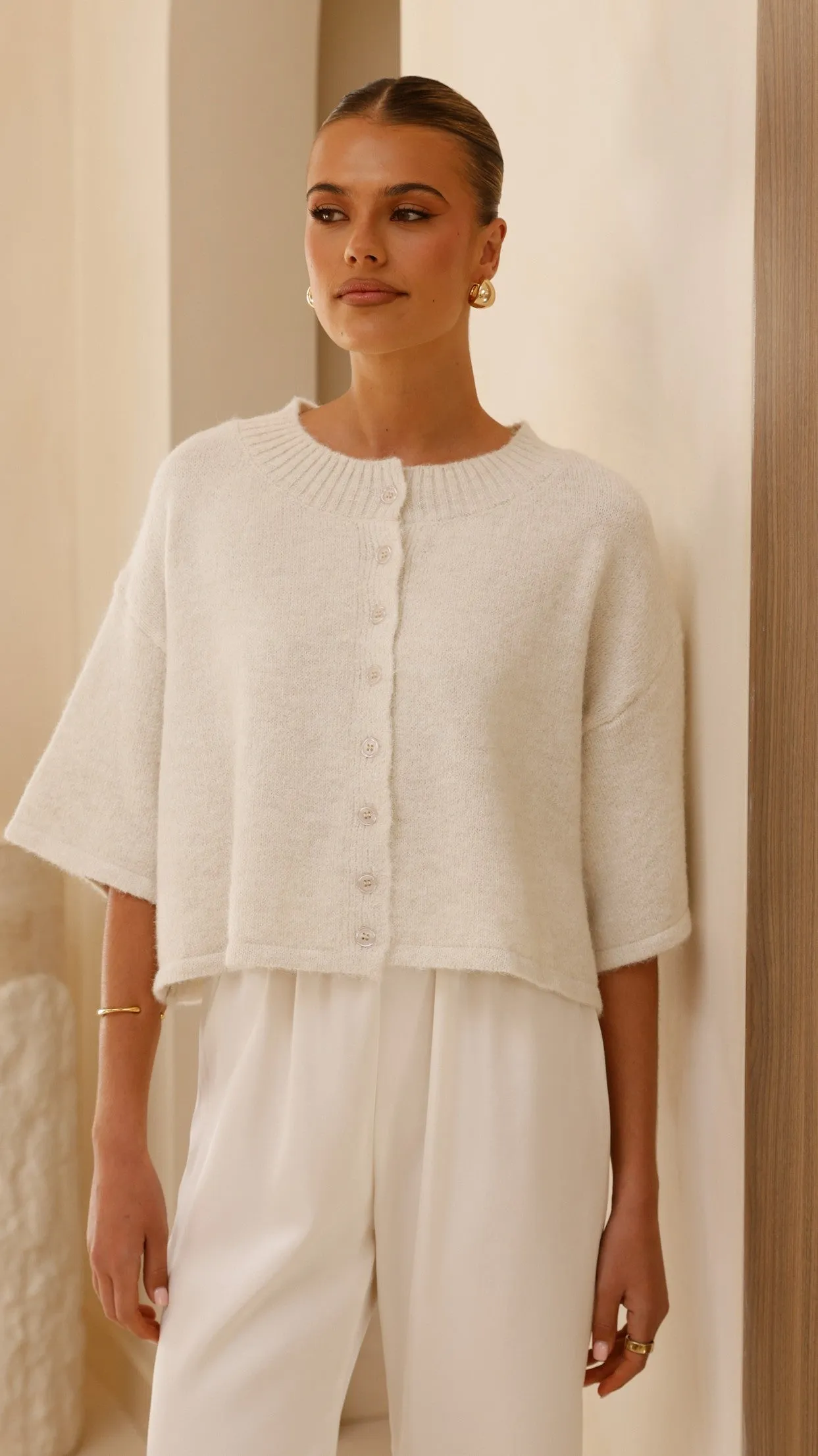 Gazelle Button Up Knit T-Shirt - Oatmeal