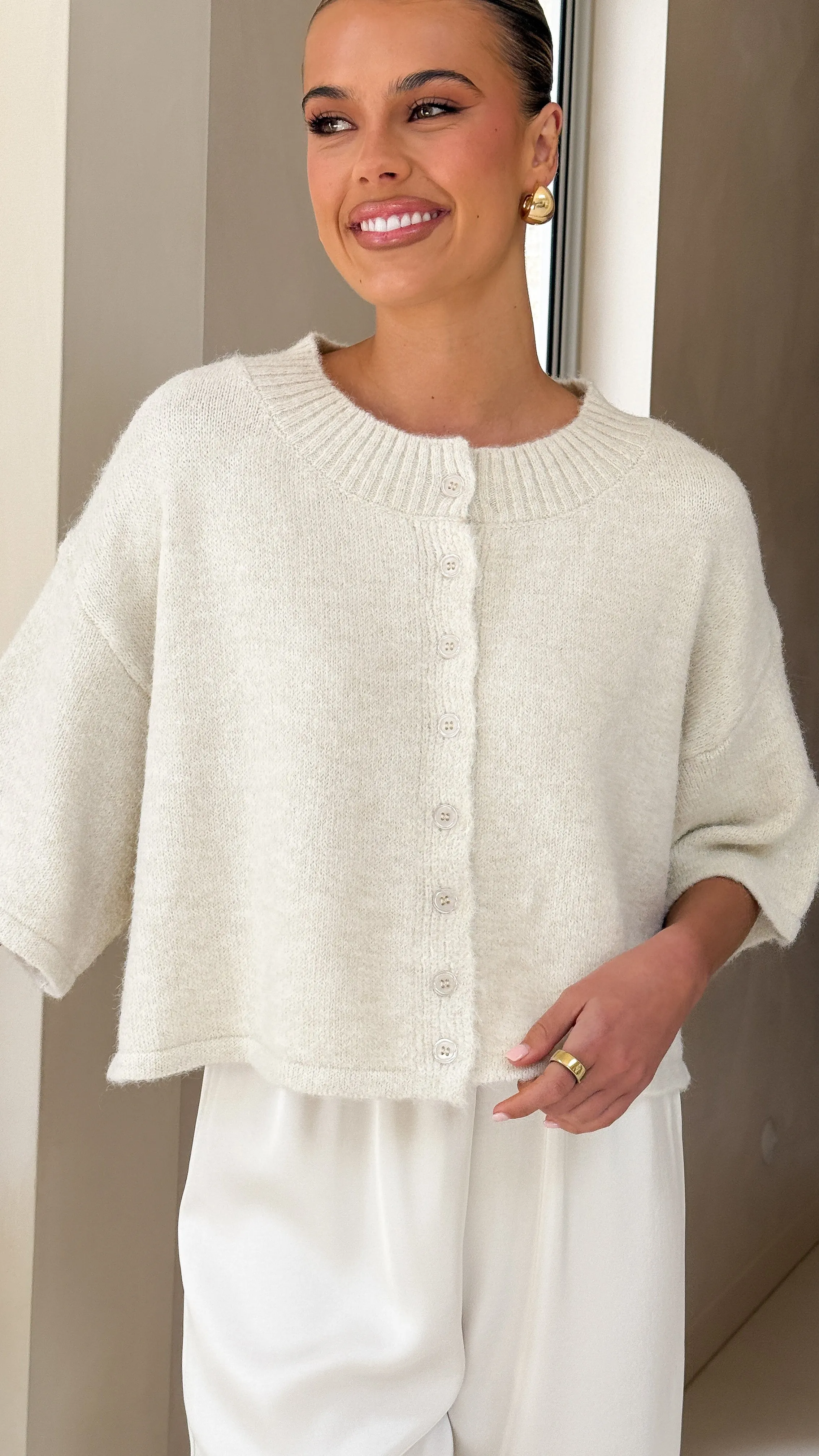 Gazelle Button Up Knit T-Shirt - Oatmeal