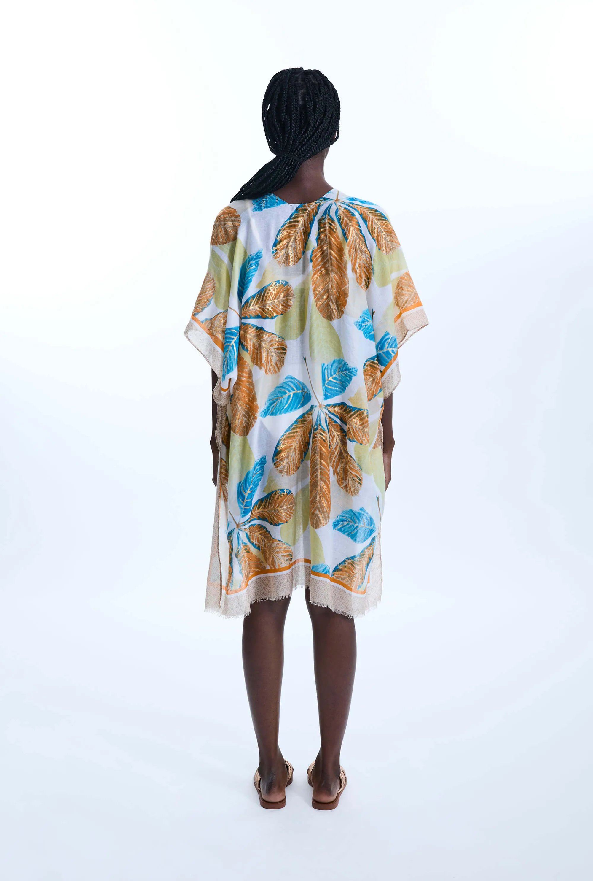 Gold Detail Leaf Kaftan Yellow