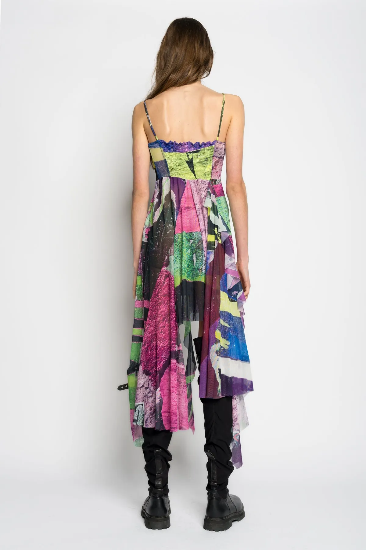 GRAFFITI PRINT MESH CORSET DRESS