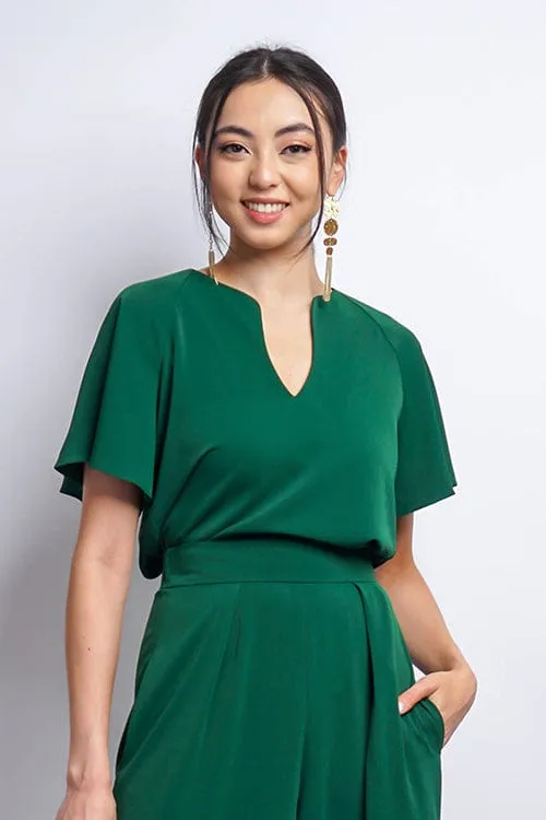 Green Cursive V Neck Rae Top