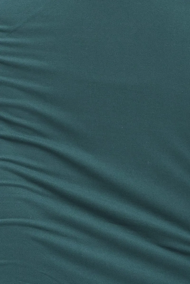 Green Mini Dress Long Sleeve V-Neck Bodycon Ruched Waist