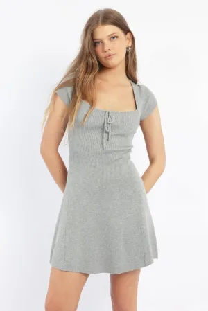Grey Knit Dress Fit And Flare Short Sleeve