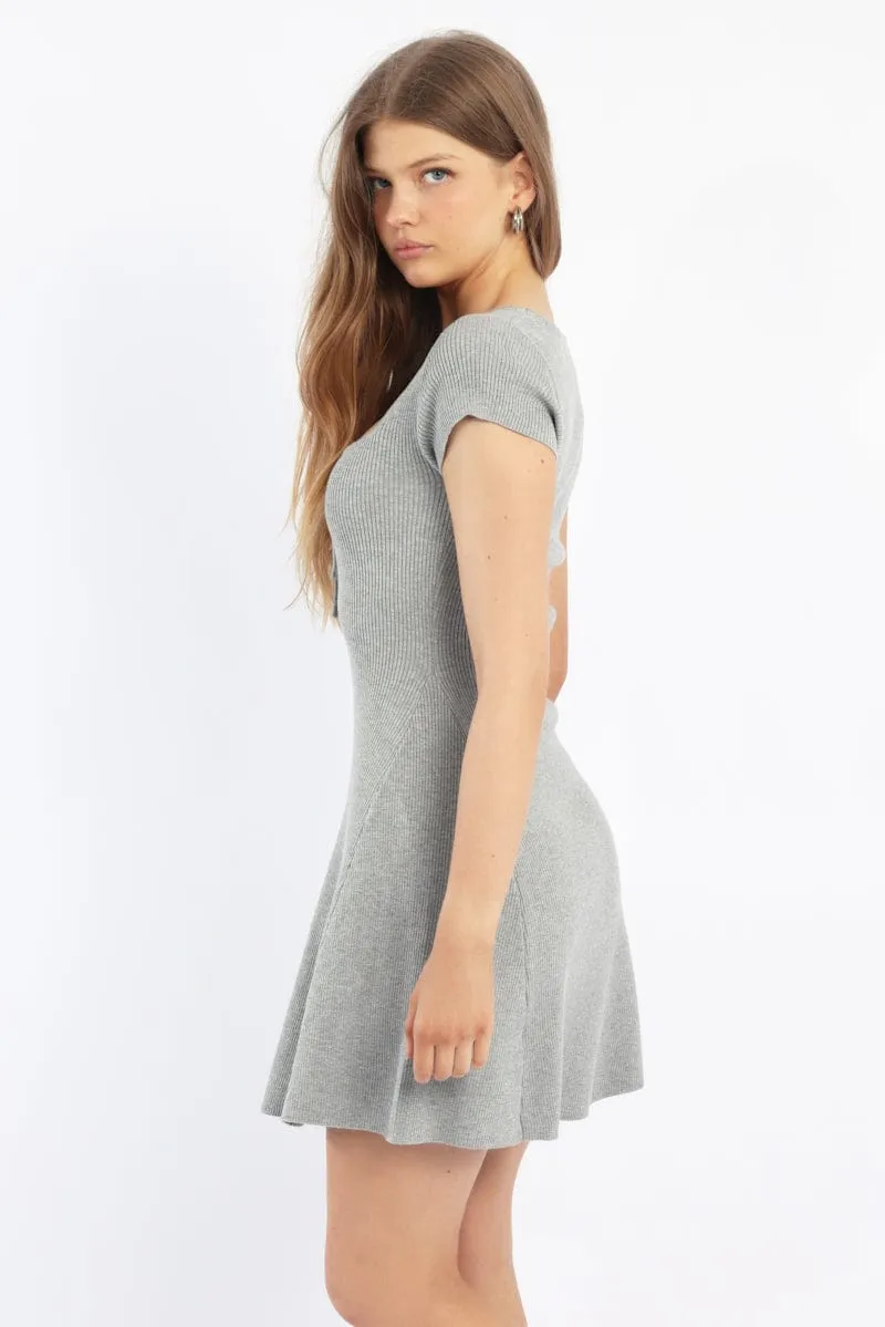 Grey Knit Dress Fit And Flare Short Sleeve