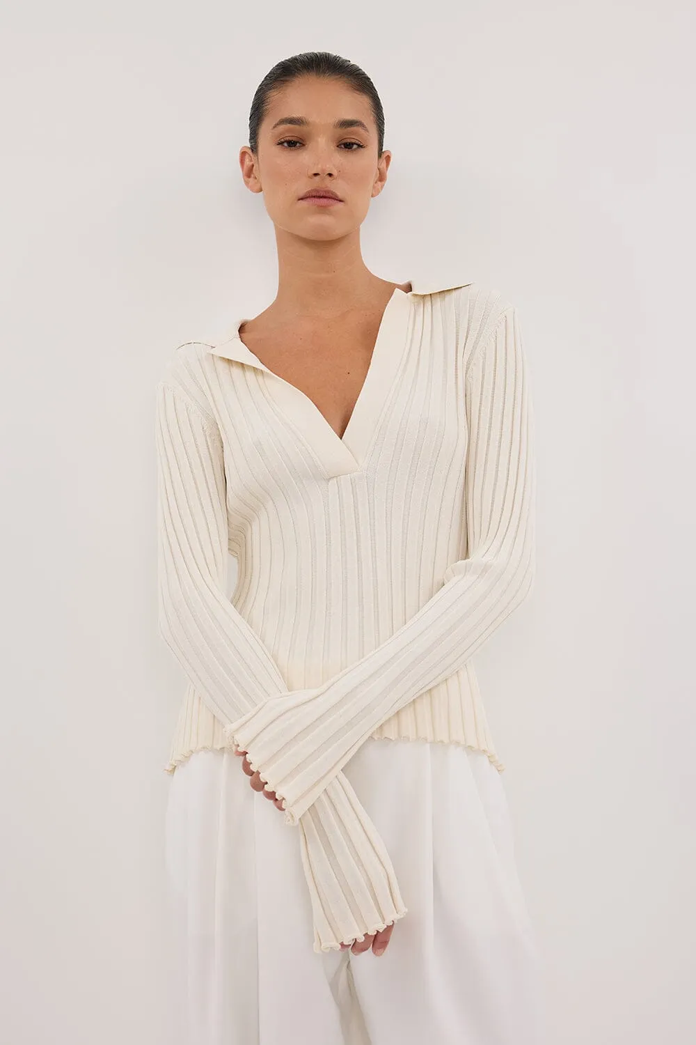 HAL PLASTER POLO LONG SLEEVE KNIT TOP