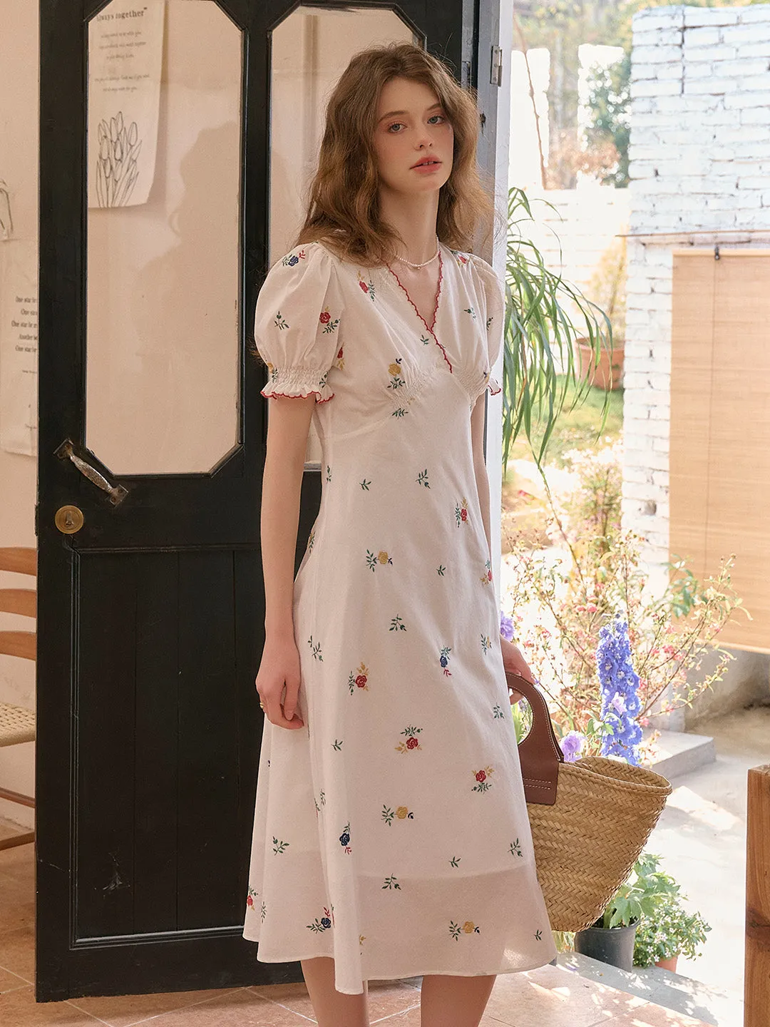 Haven V-Neck Floral Puff Sleeves Dress