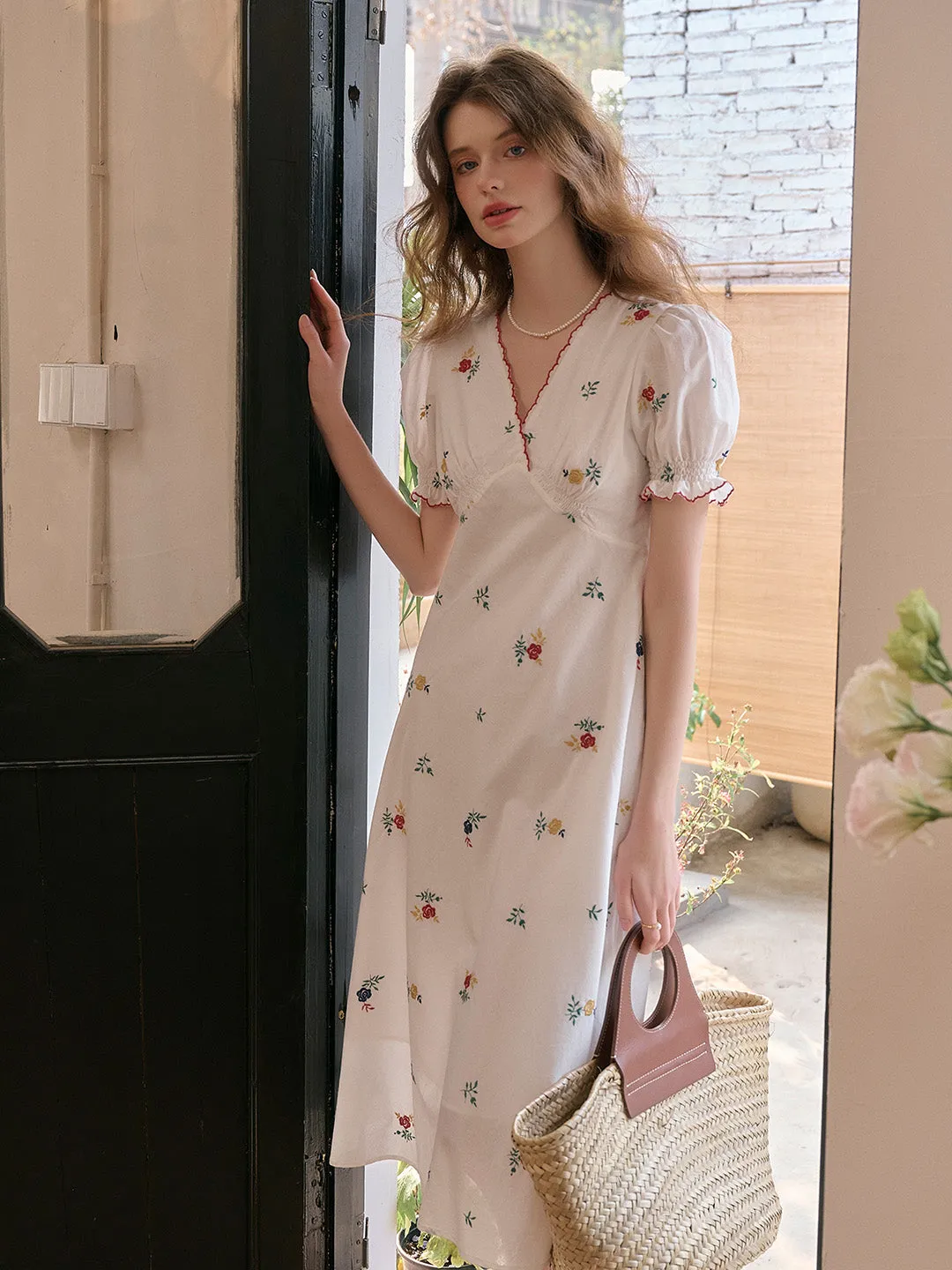 Haven V-Neck Floral Puff Sleeves Dress