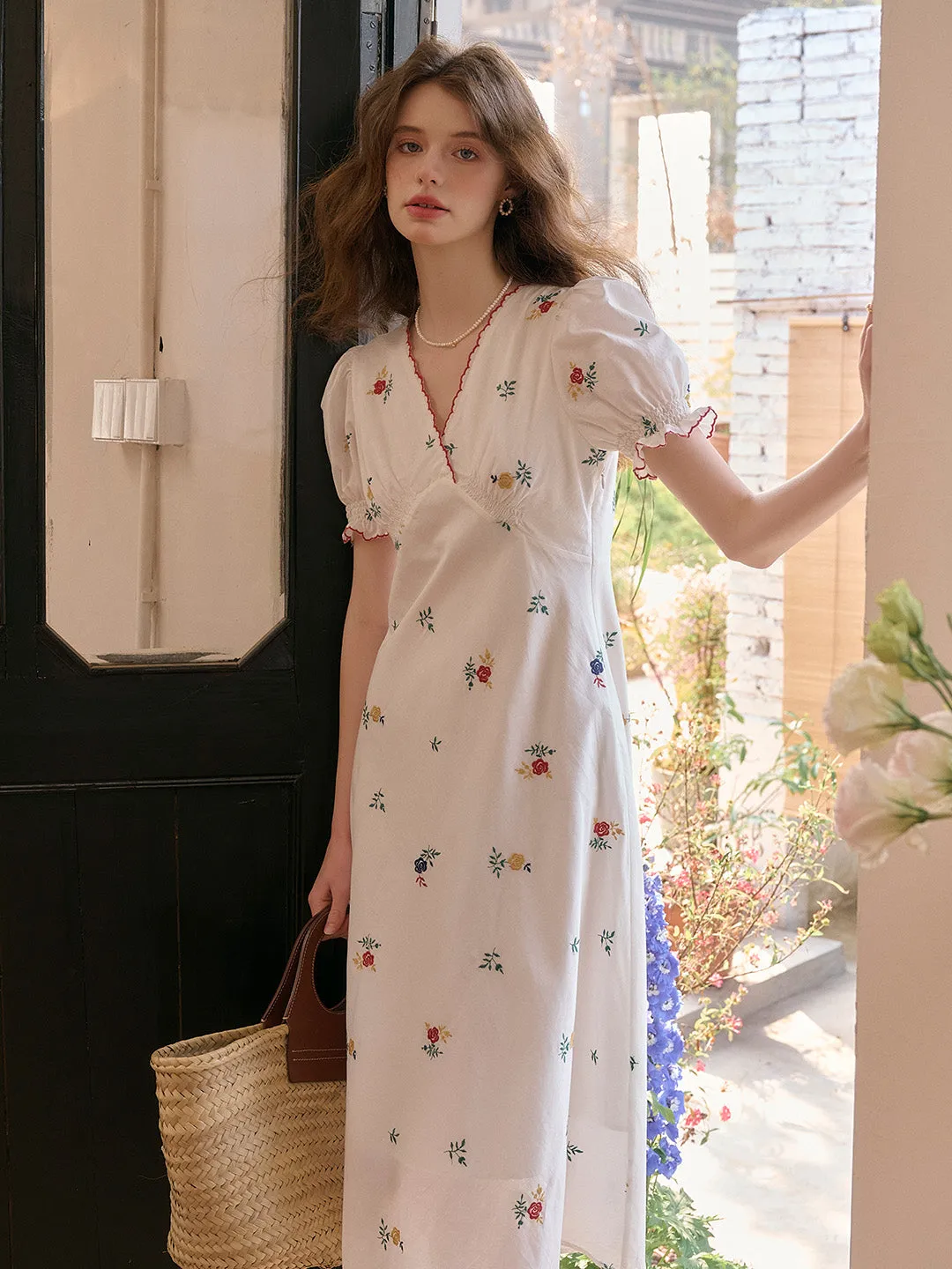 Haven V-Neck Floral Puff Sleeves Dress