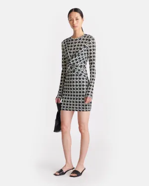 Hestiah - Printed Mesh Jersey Mini Dress - Diamond Check