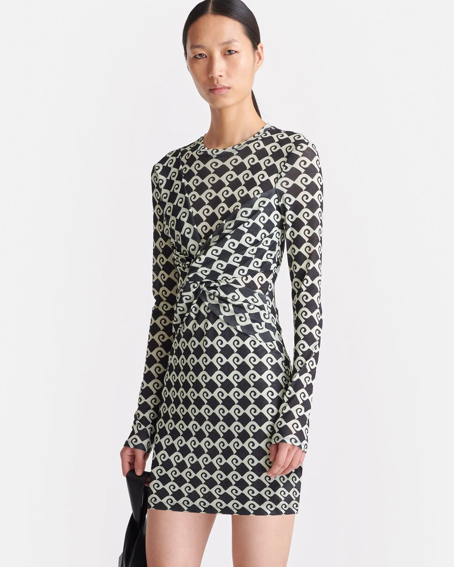 Hestiah - Printed Mesh Jersey Mini Dress - Diamond Check