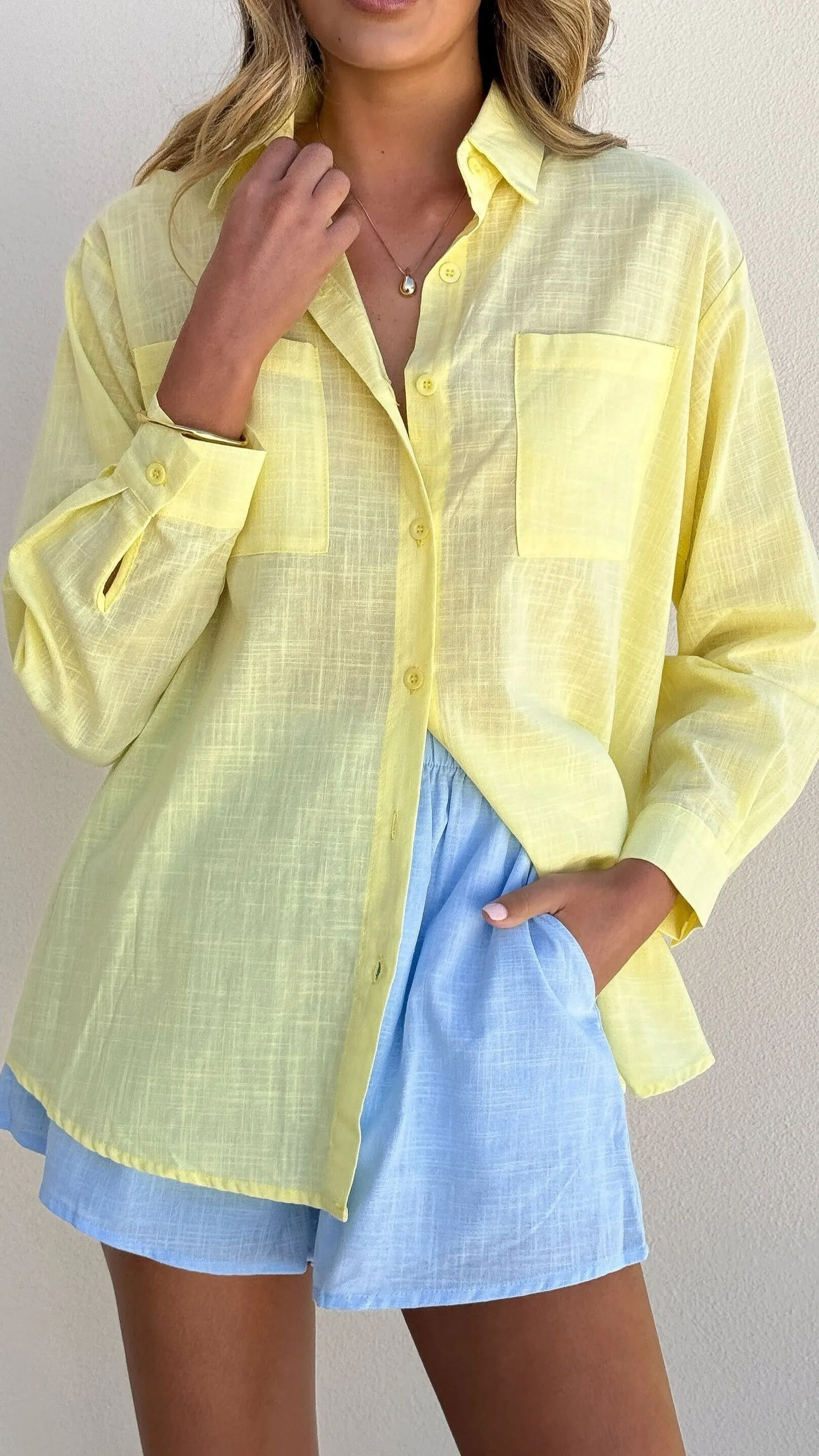 Jamie Long Sleeve Top and Shorts Set - Yellow/Blue