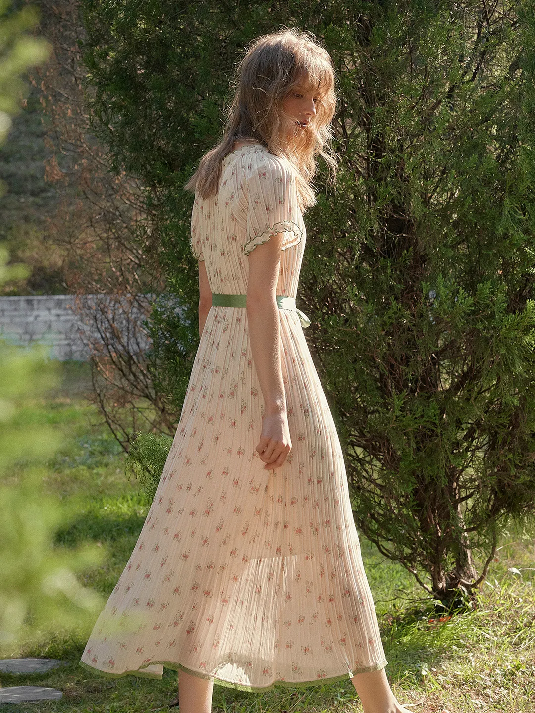 Janelle Round Neck Accordion Pleats Dress