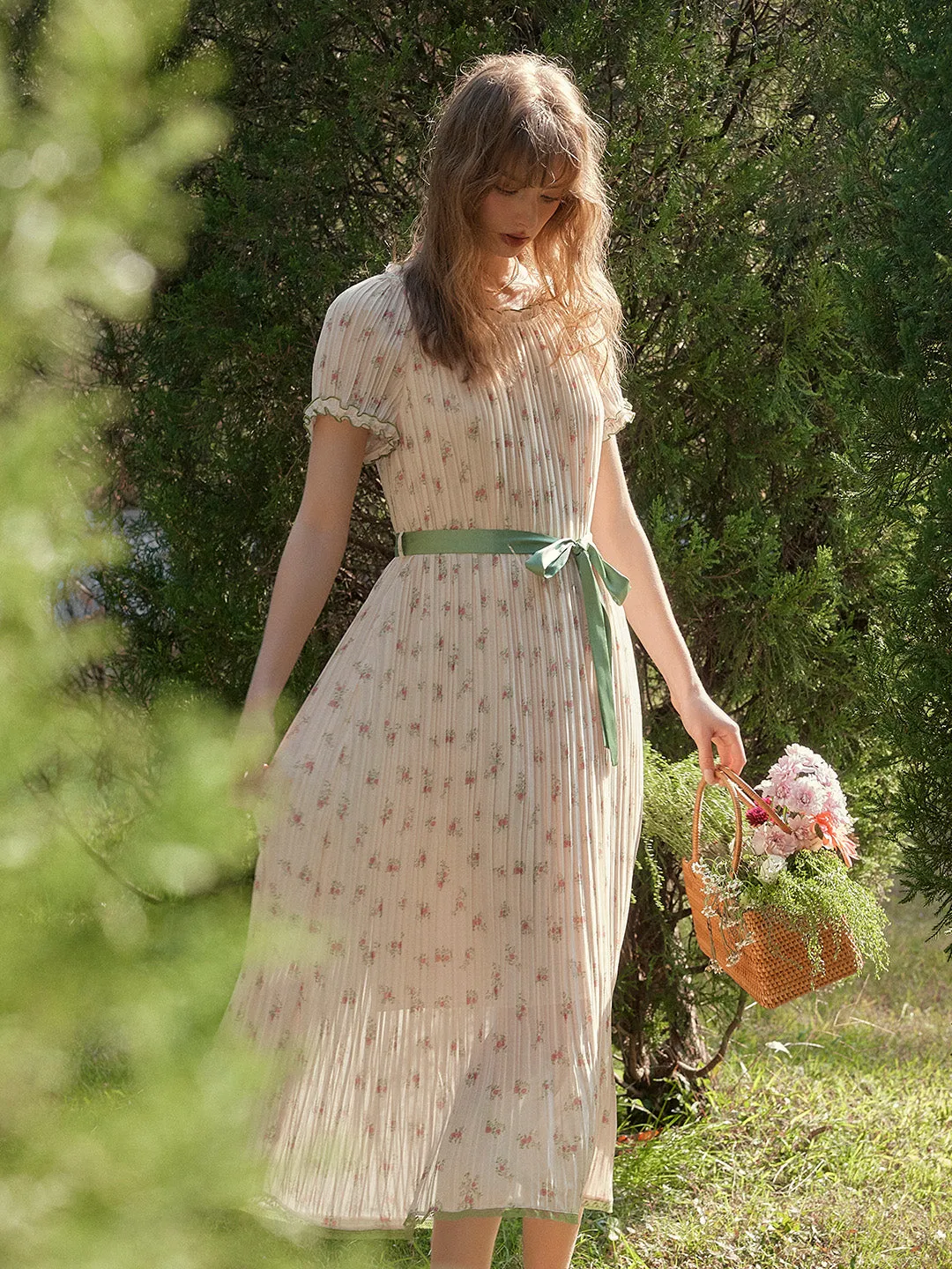 Janelle Round Neck Accordion Pleats Dress