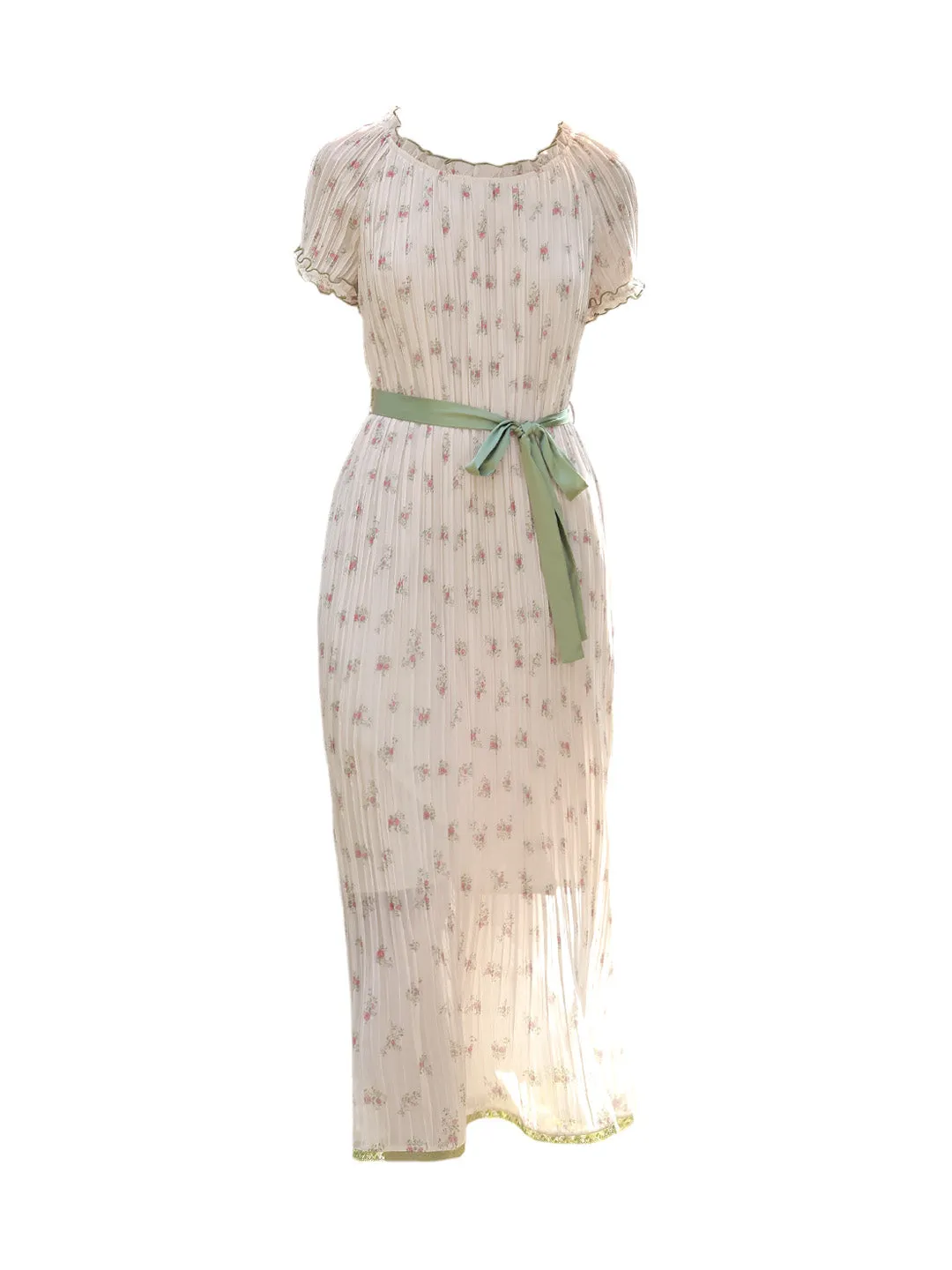 Janelle Round Neck Accordion Pleats Dress