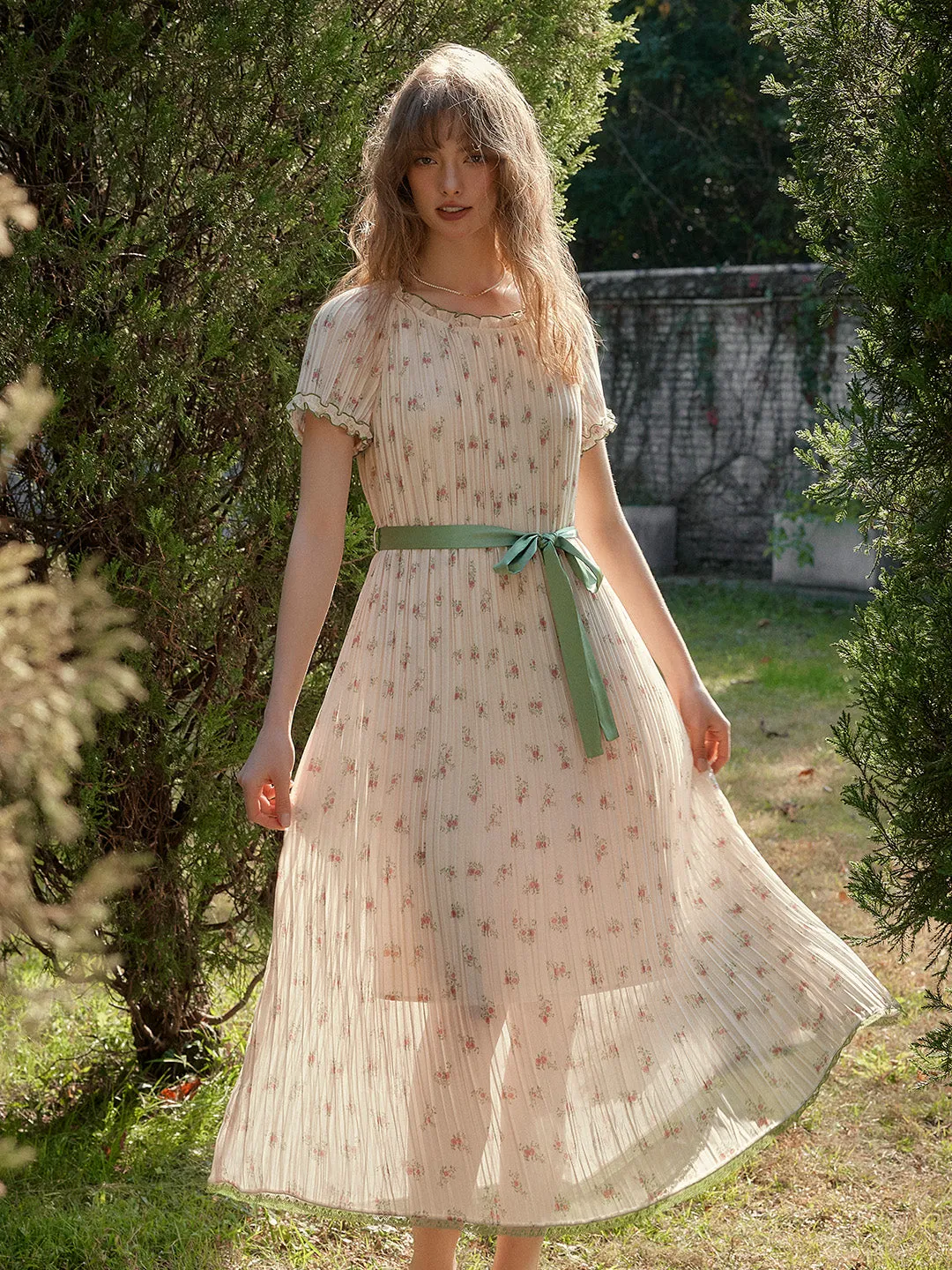 Janelle Round Neck Accordion Pleats Dress