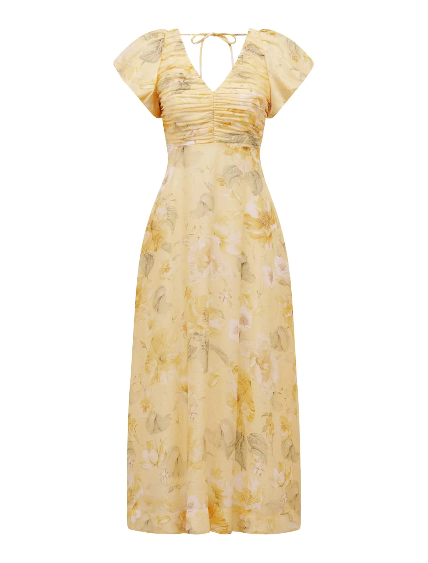 June Ruched V Neck Midi Dress