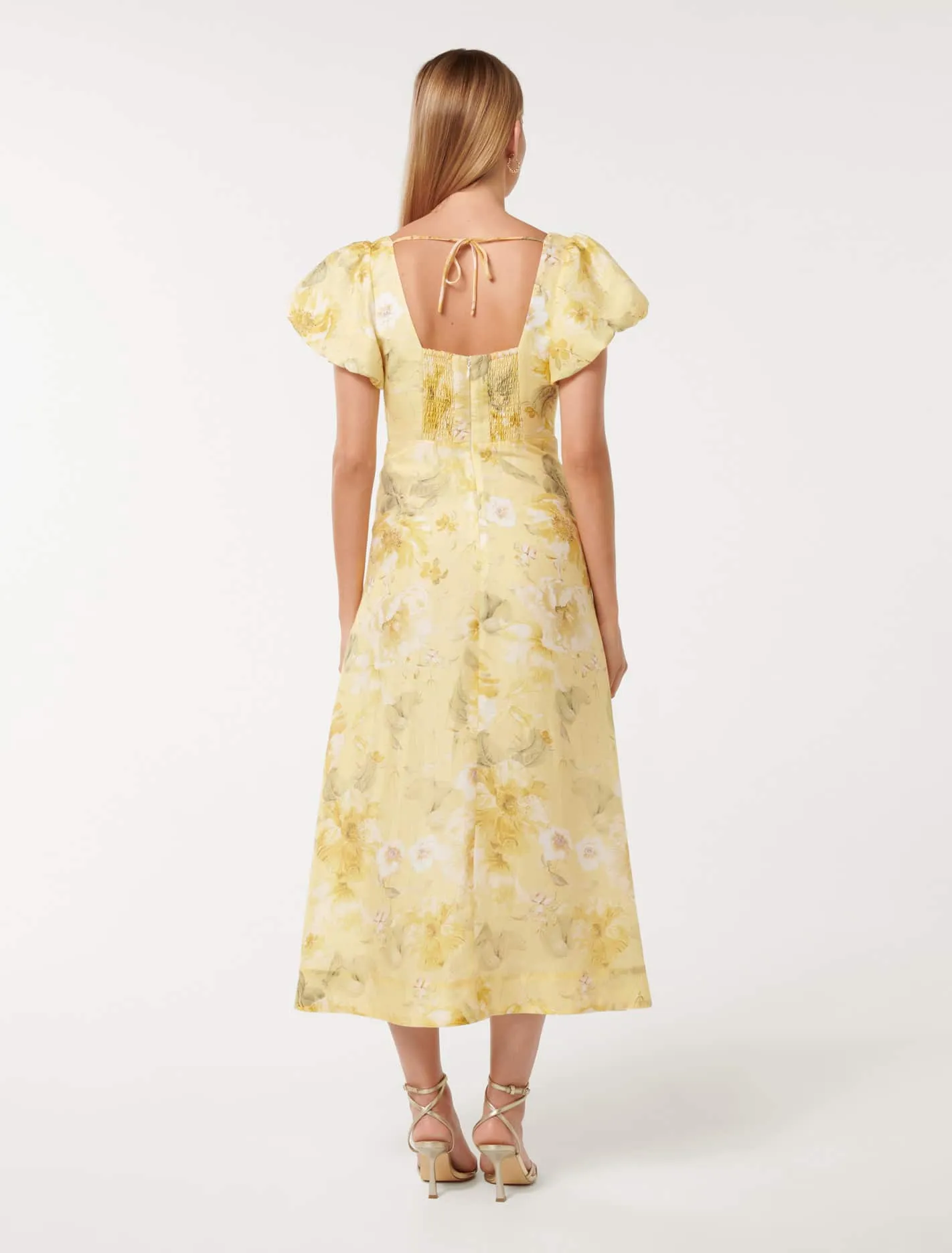 June Ruched V Neck Midi Dress