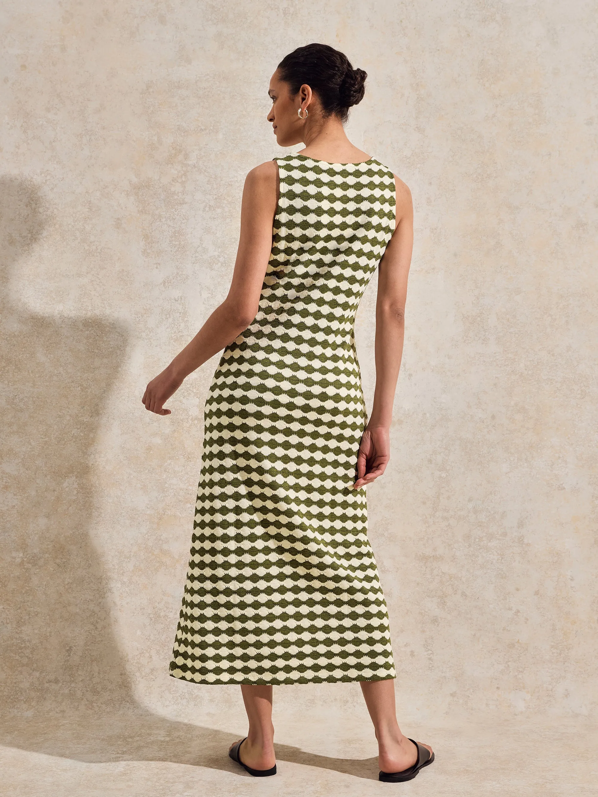 Khaki Diamond-Stripe Knitted Dress