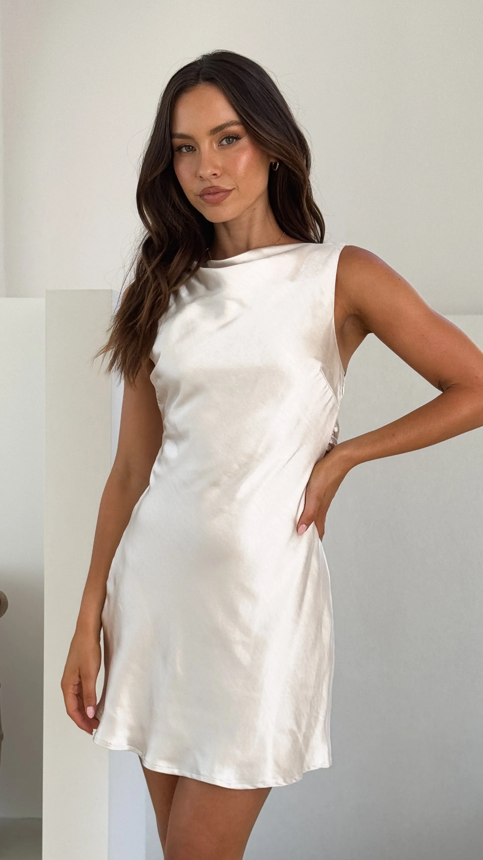 Korie Boatneck Mini Dress - Champagne