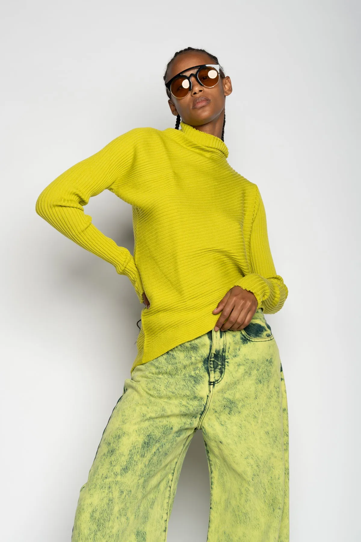 LIME MERINO DRAPED JUMPER