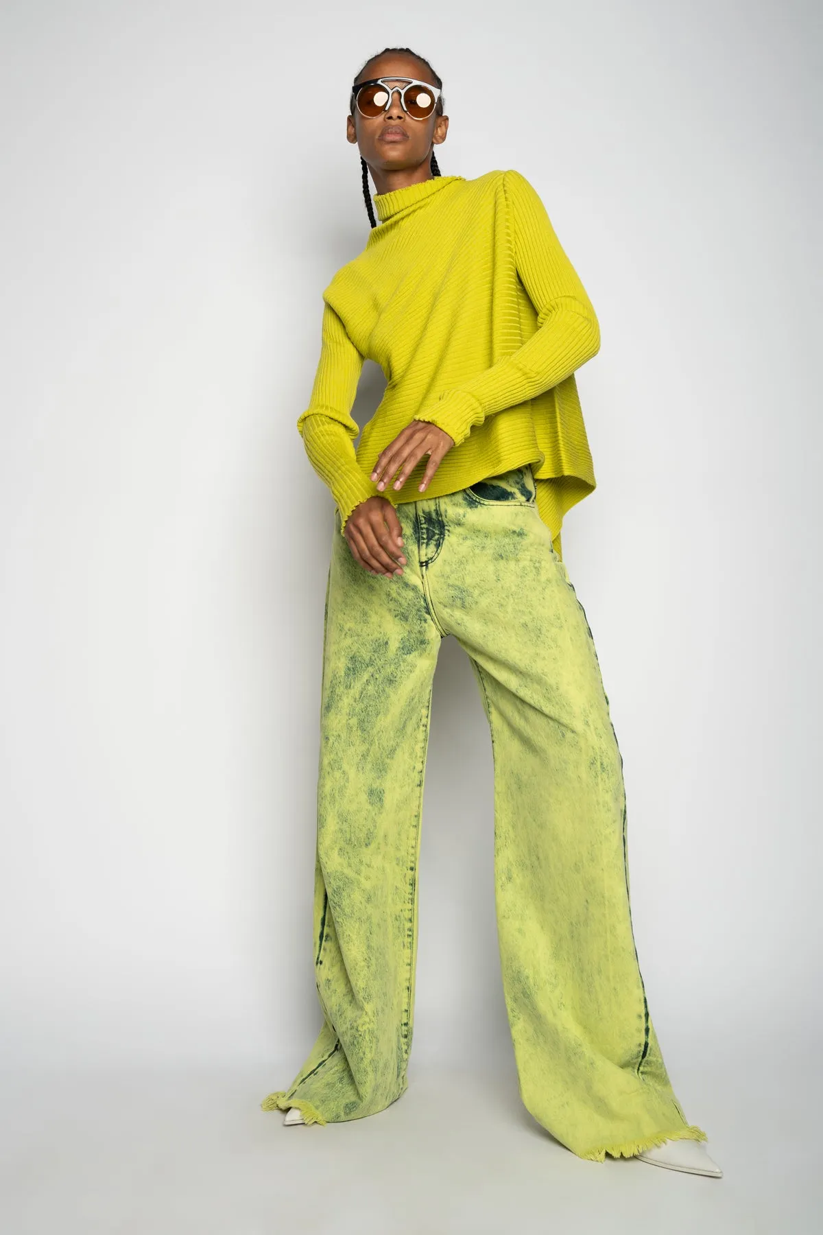 LIME MERINO DRAPED JUMPER
