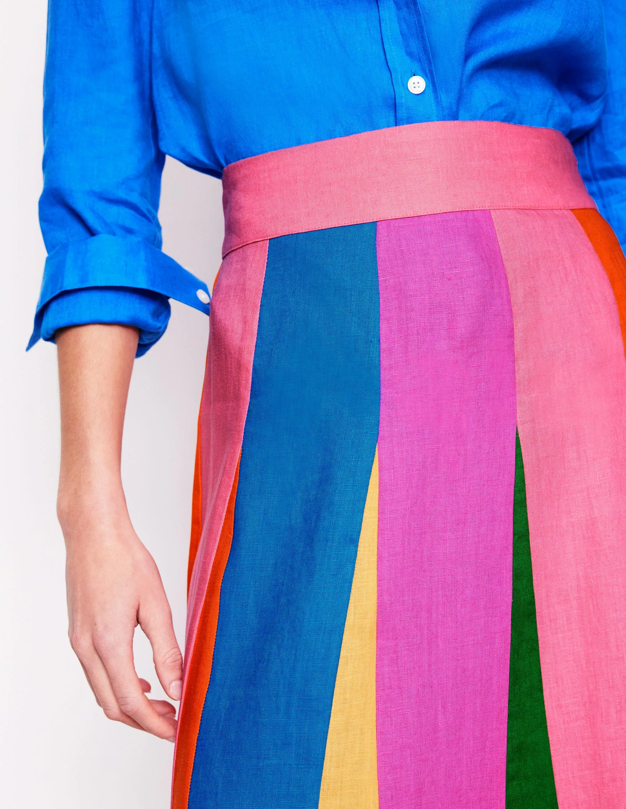 Linen Flippy Maxi Skirt-Multi Colourblock