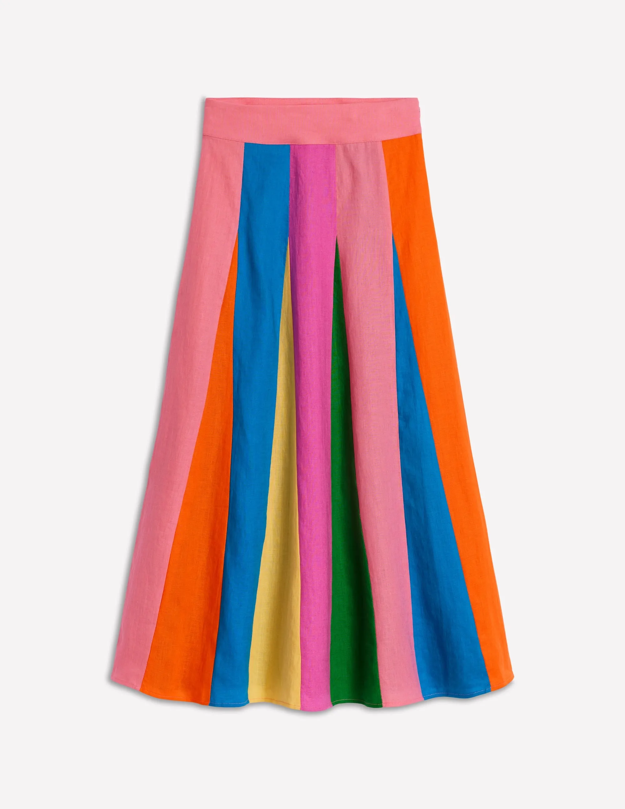 Linen Flippy Maxi Skirt-Multi Colourblock