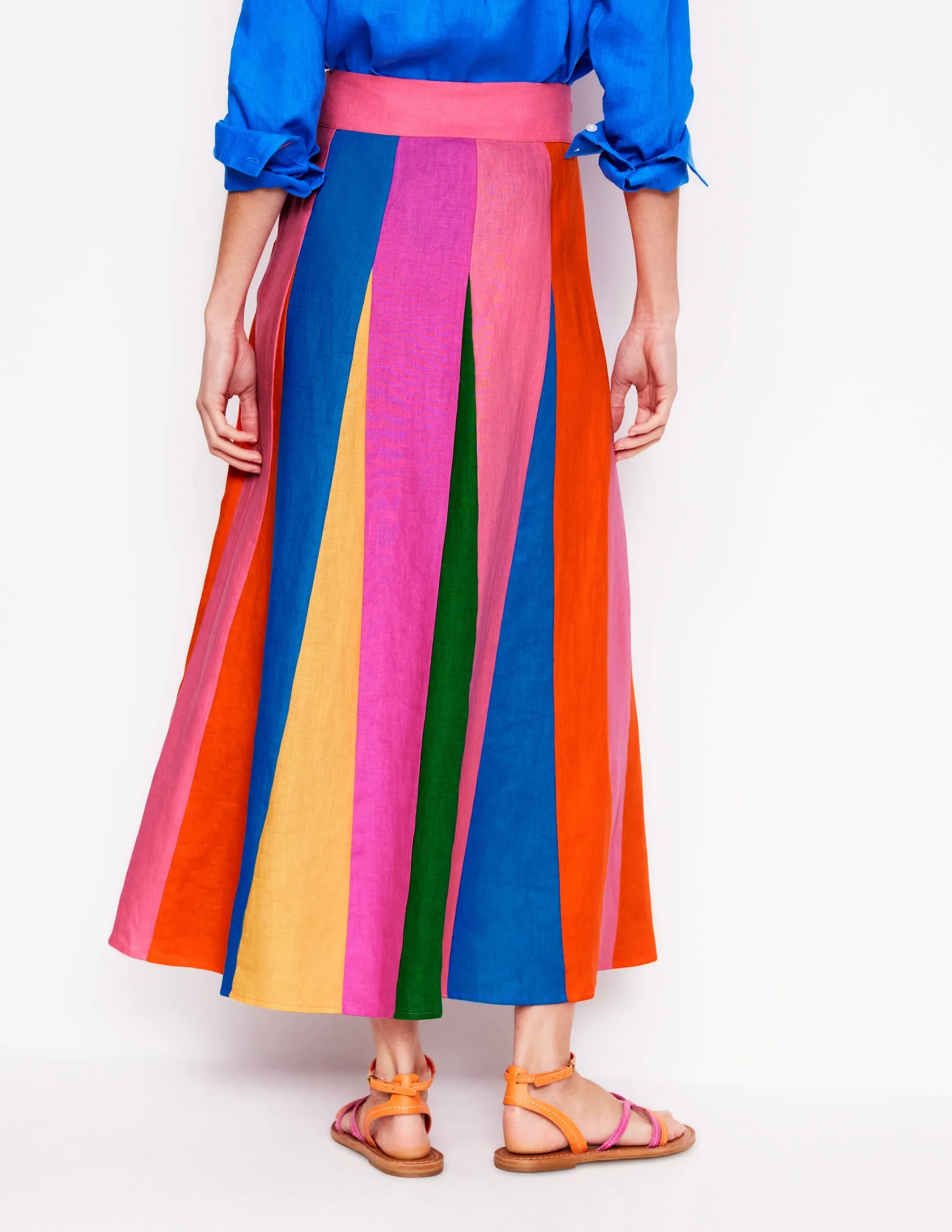 Linen Flippy Maxi Skirt-Multi Colourblock