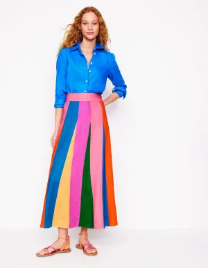 Linen Flippy Maxi Skirt-Multi Colourblock