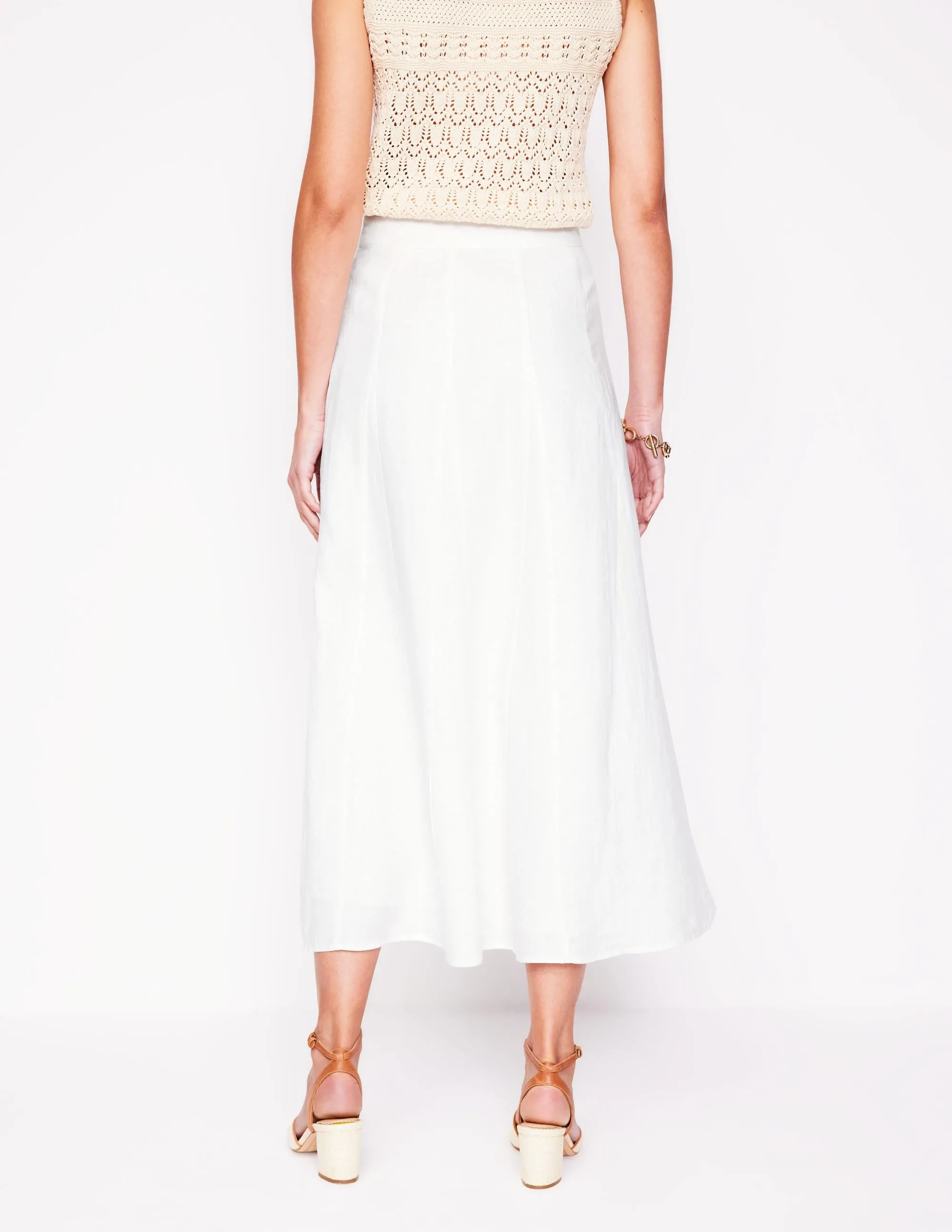 Linen Flippy Maxi Skirt-White