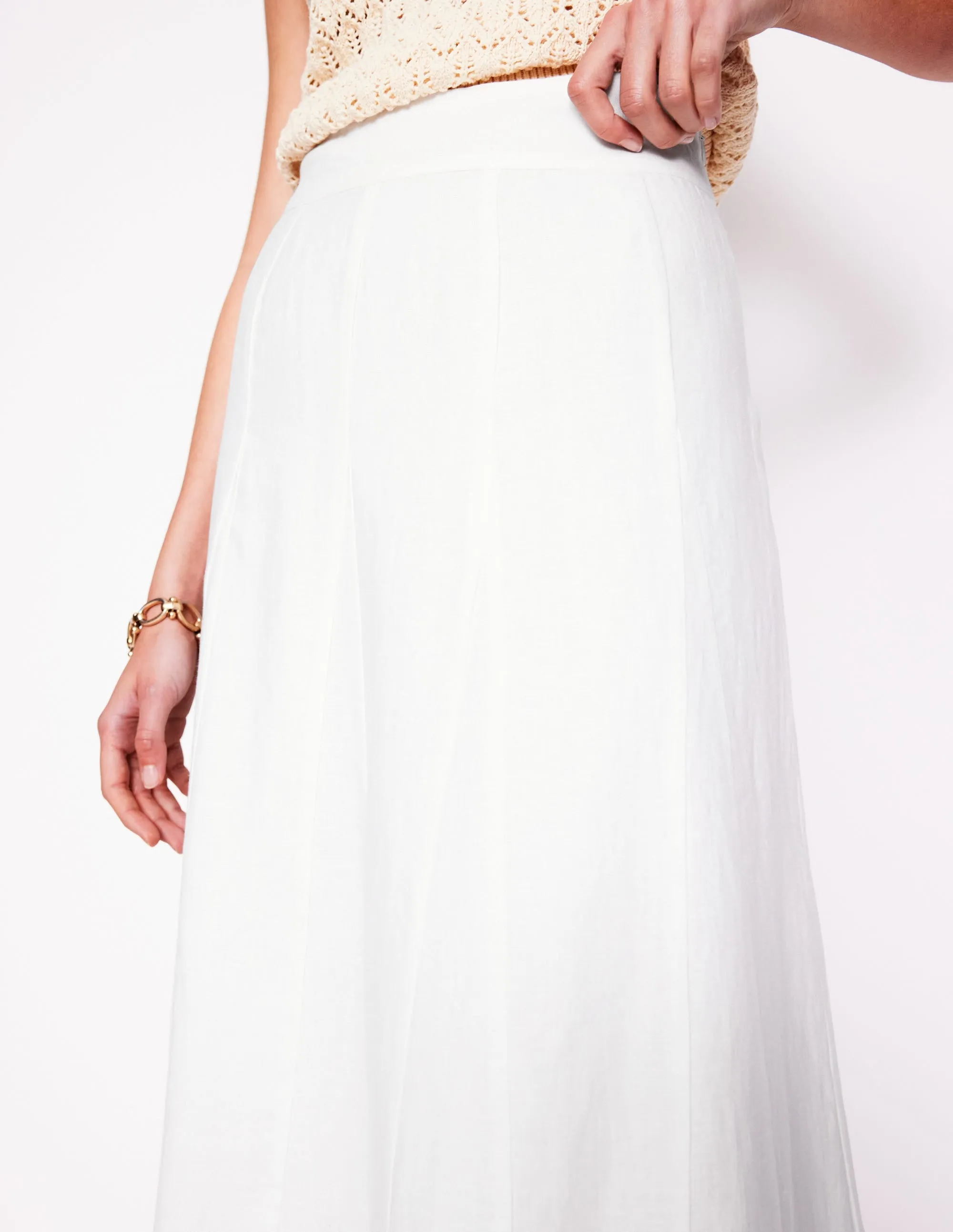 Linen Flippy Maxi Skirt-White