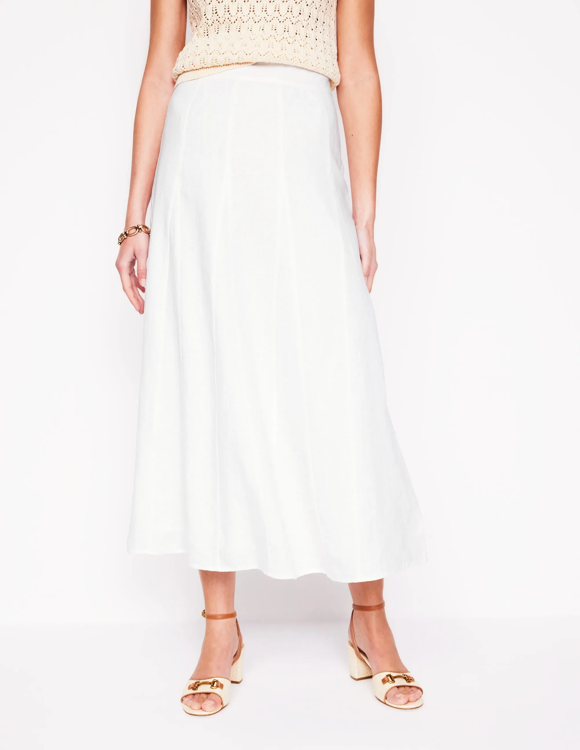 Linen Flippy Maxi Skirt-White