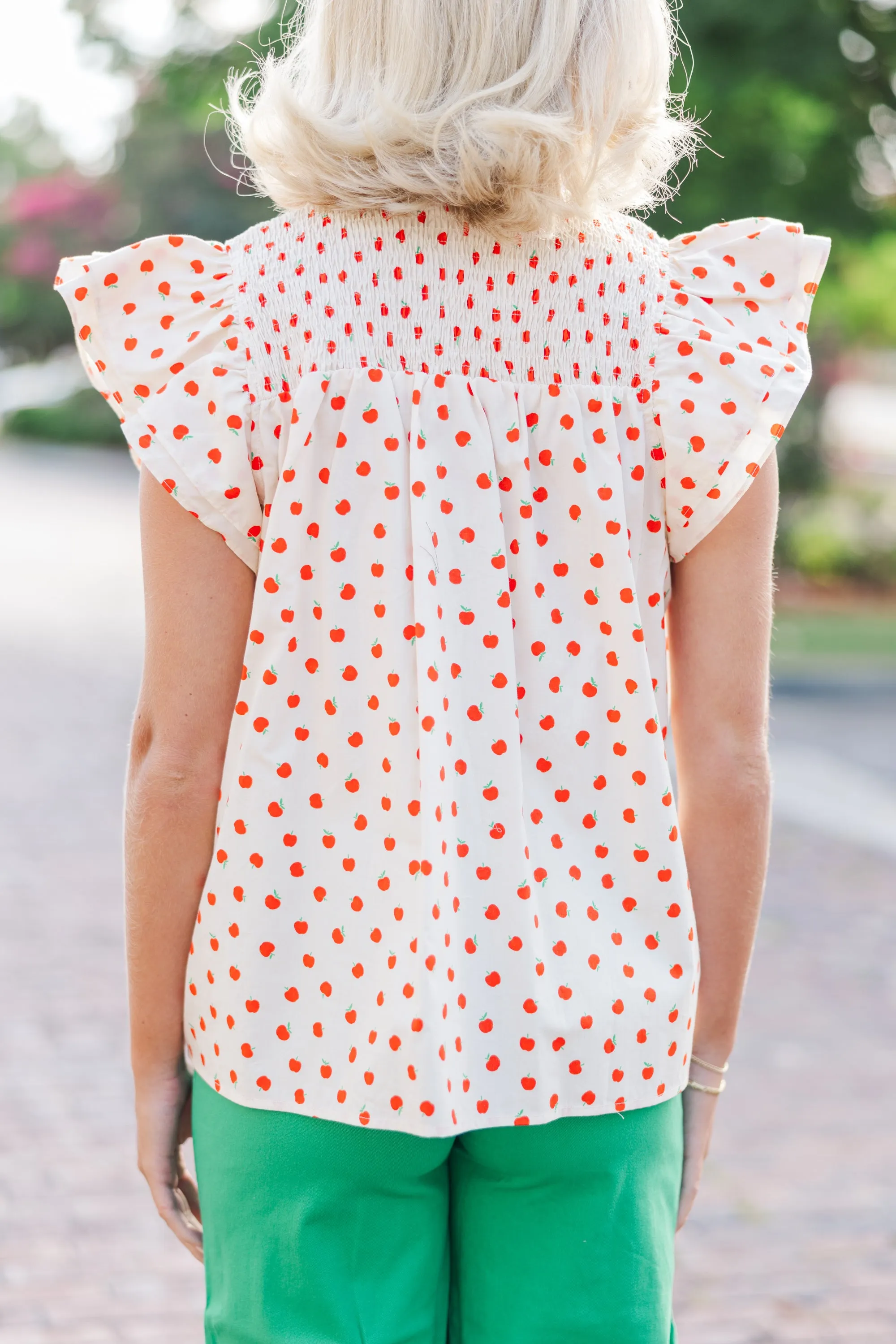 Live Out Loud White Apple Print Blouse