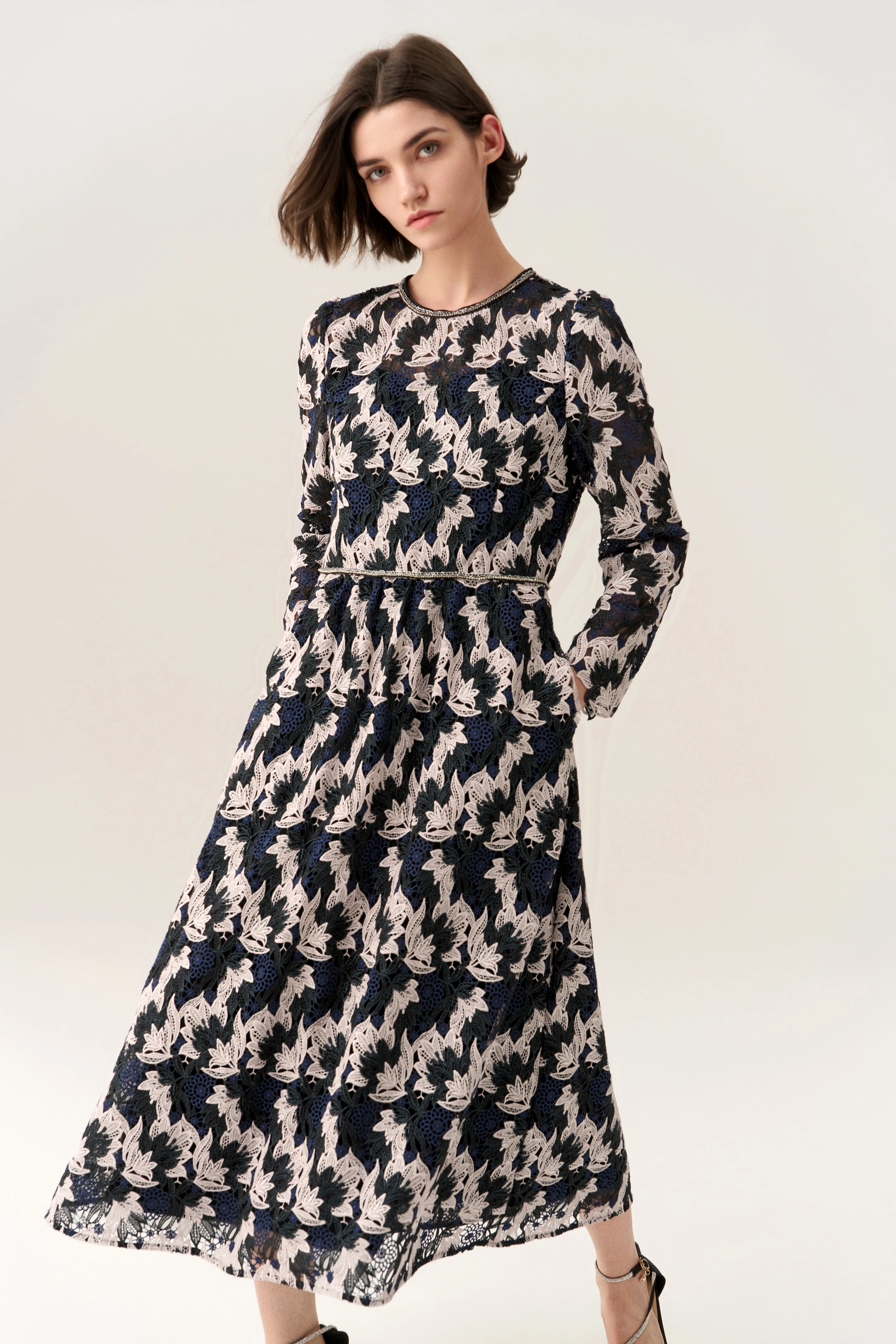 Long-sleeve Lurex Lace Dress