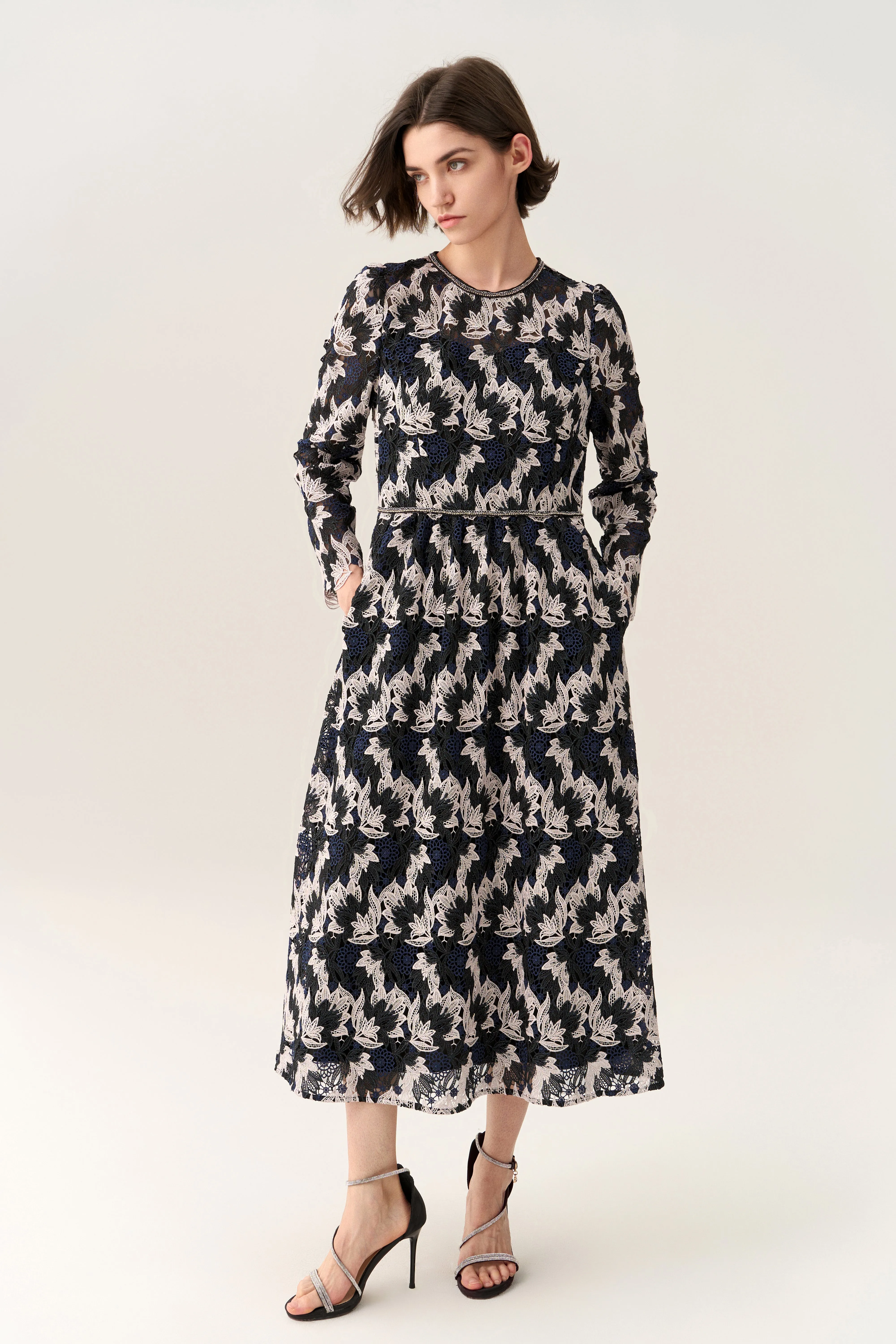 Long-sleeve Lurex Lace Dress