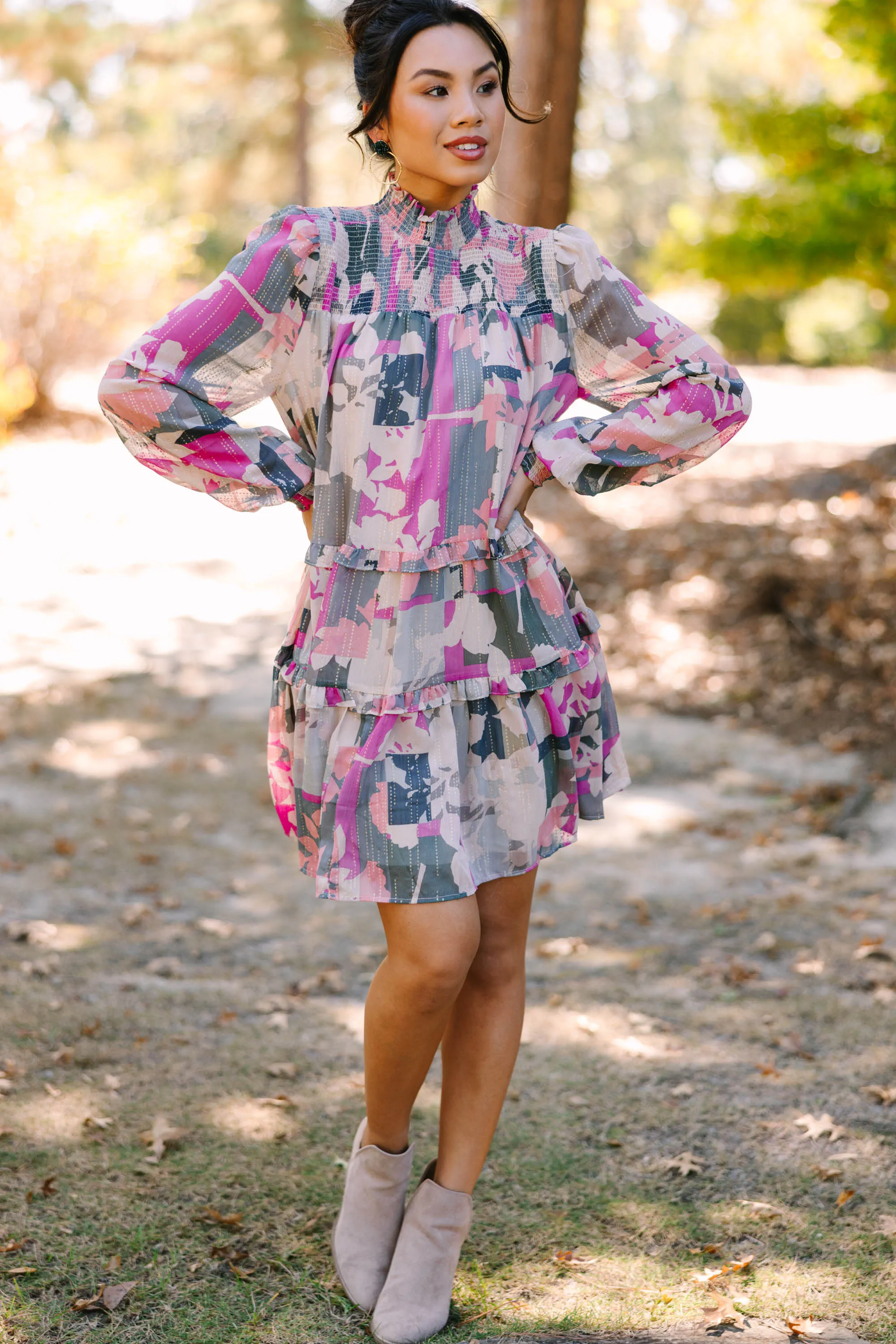 Looking For You Orchid Purple Floral Smocked Dress
