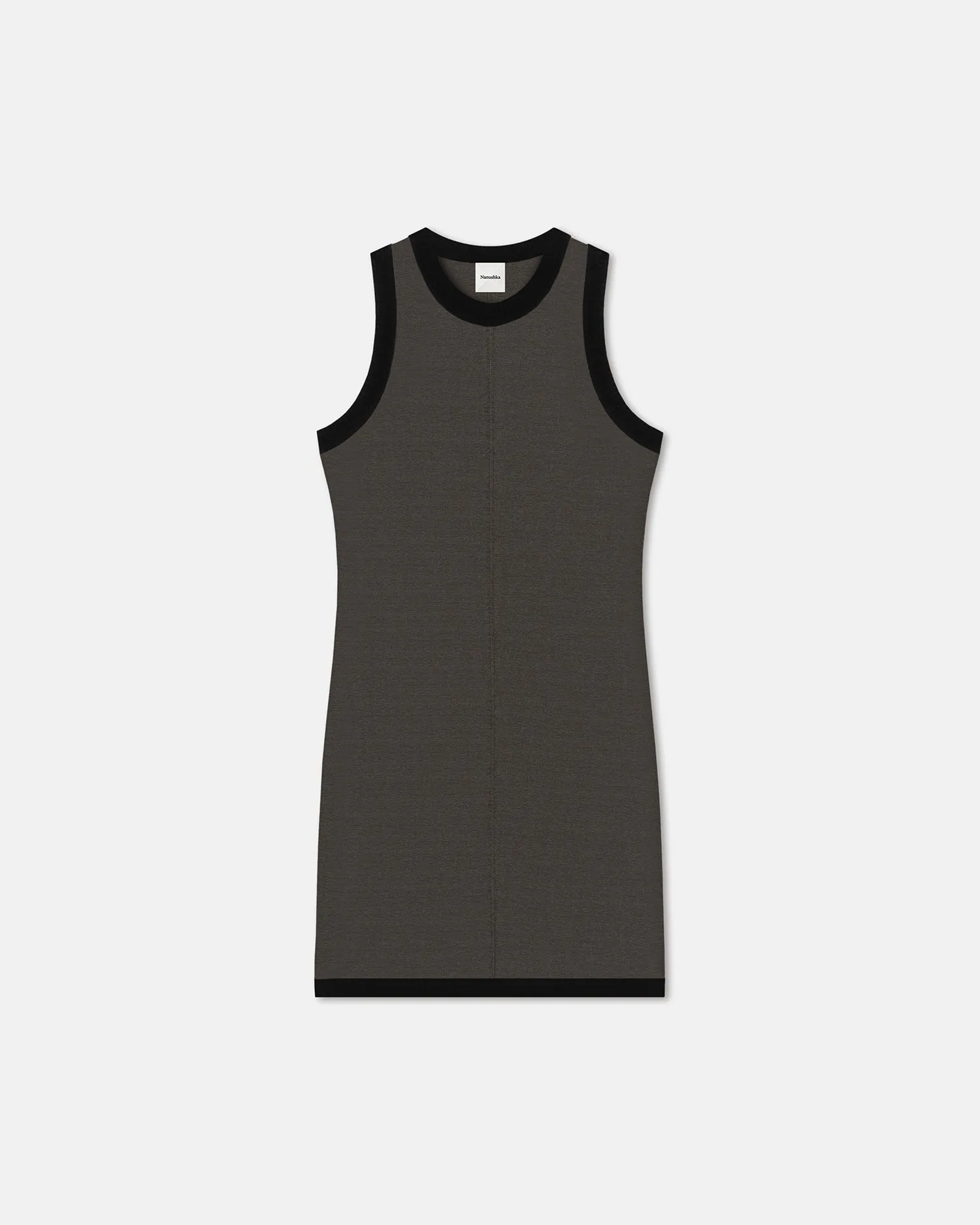 Lorett - Mesh Jersey and Merino Wool Mini Dress - Dark Moss/Black