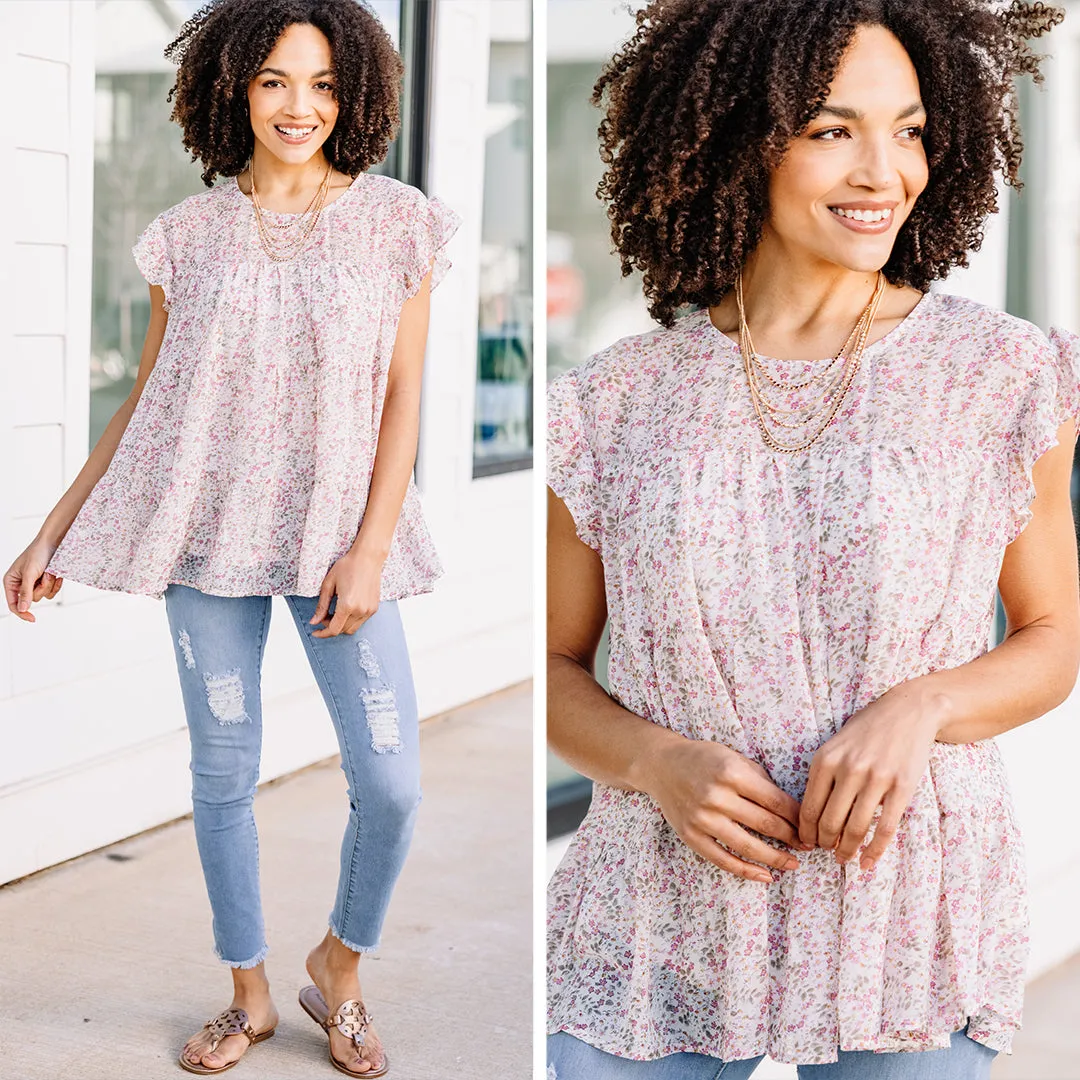 Lose Yourself Cream White Ditsy Floral Babydoll Top