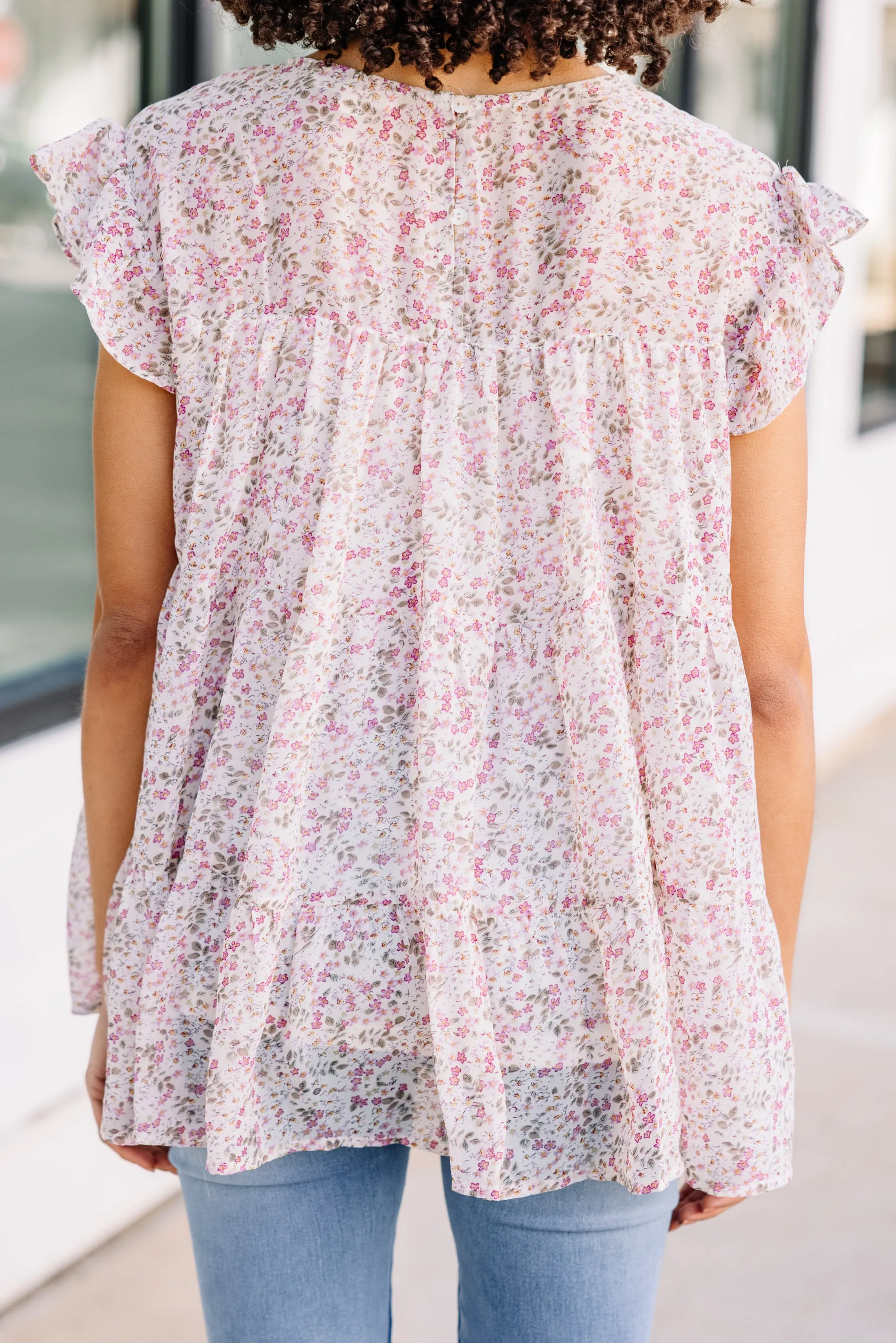 Lose Yourself Cream White Ditsy Floral Babydoll Top