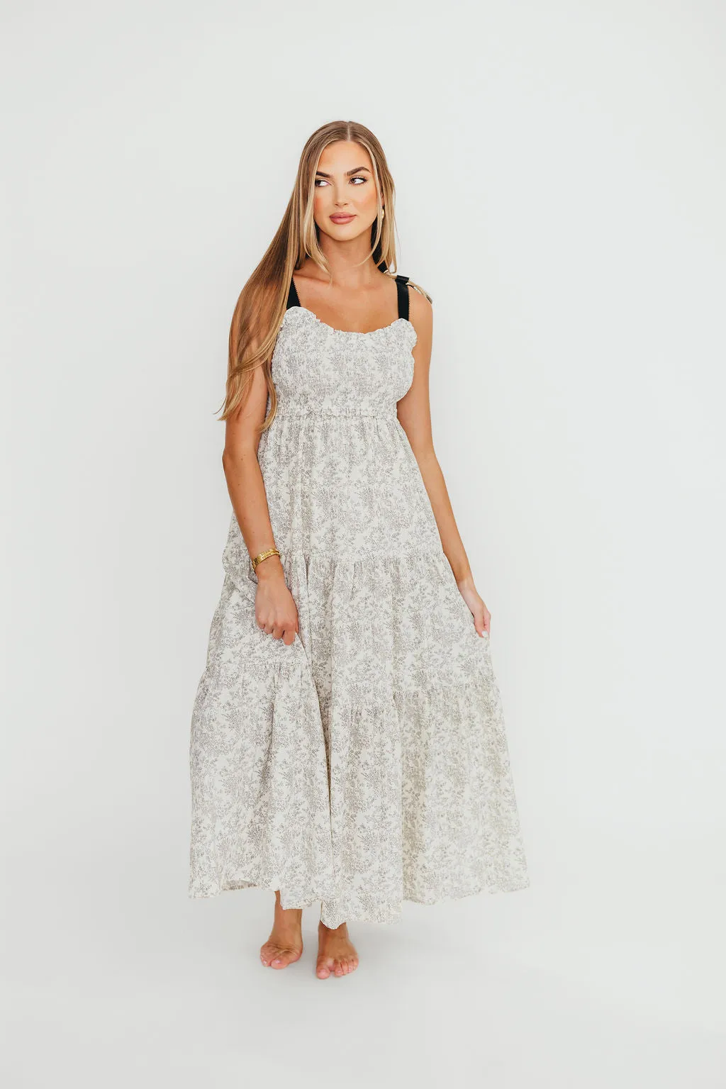 Lottie Tiered Maxi Dress in Floral Black
