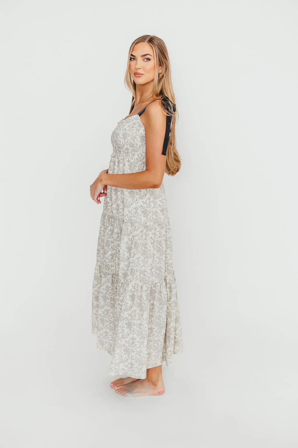 Lottie Tiered Maxi Dress in Floral Black