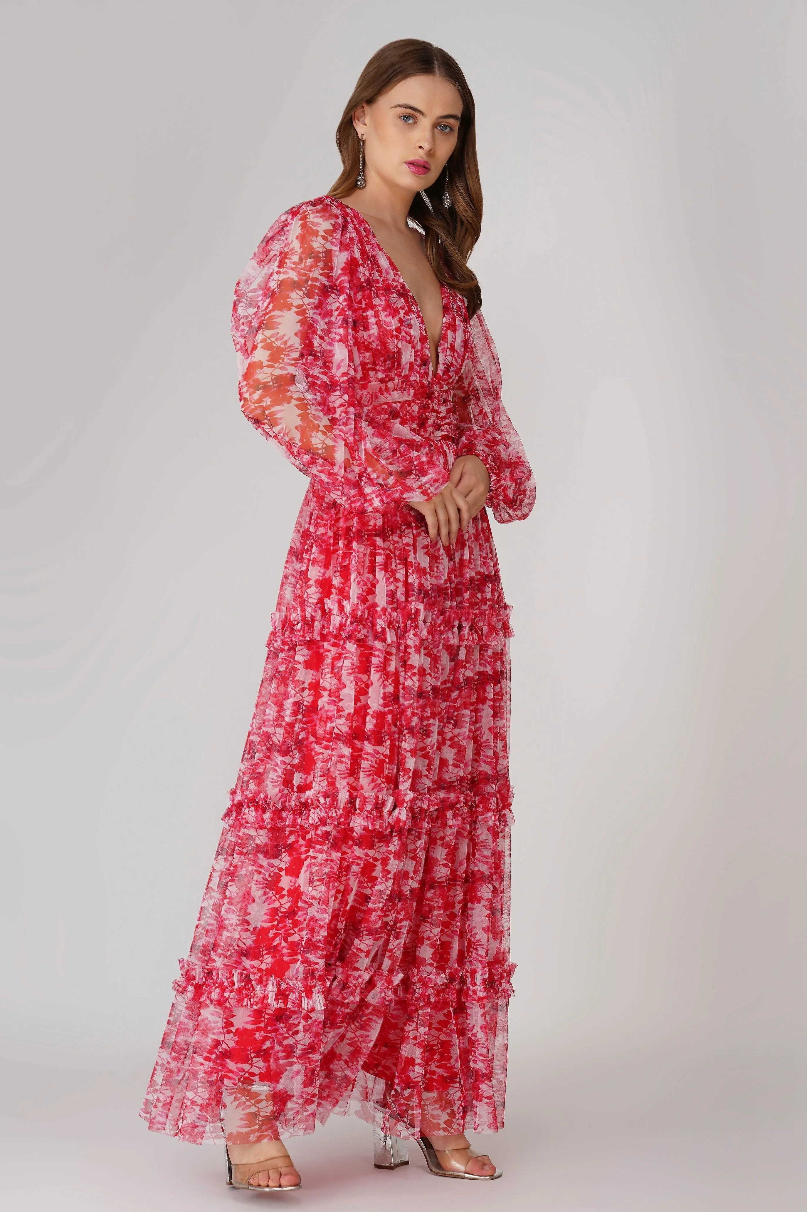Lydia Maxi Dress in Red Floral