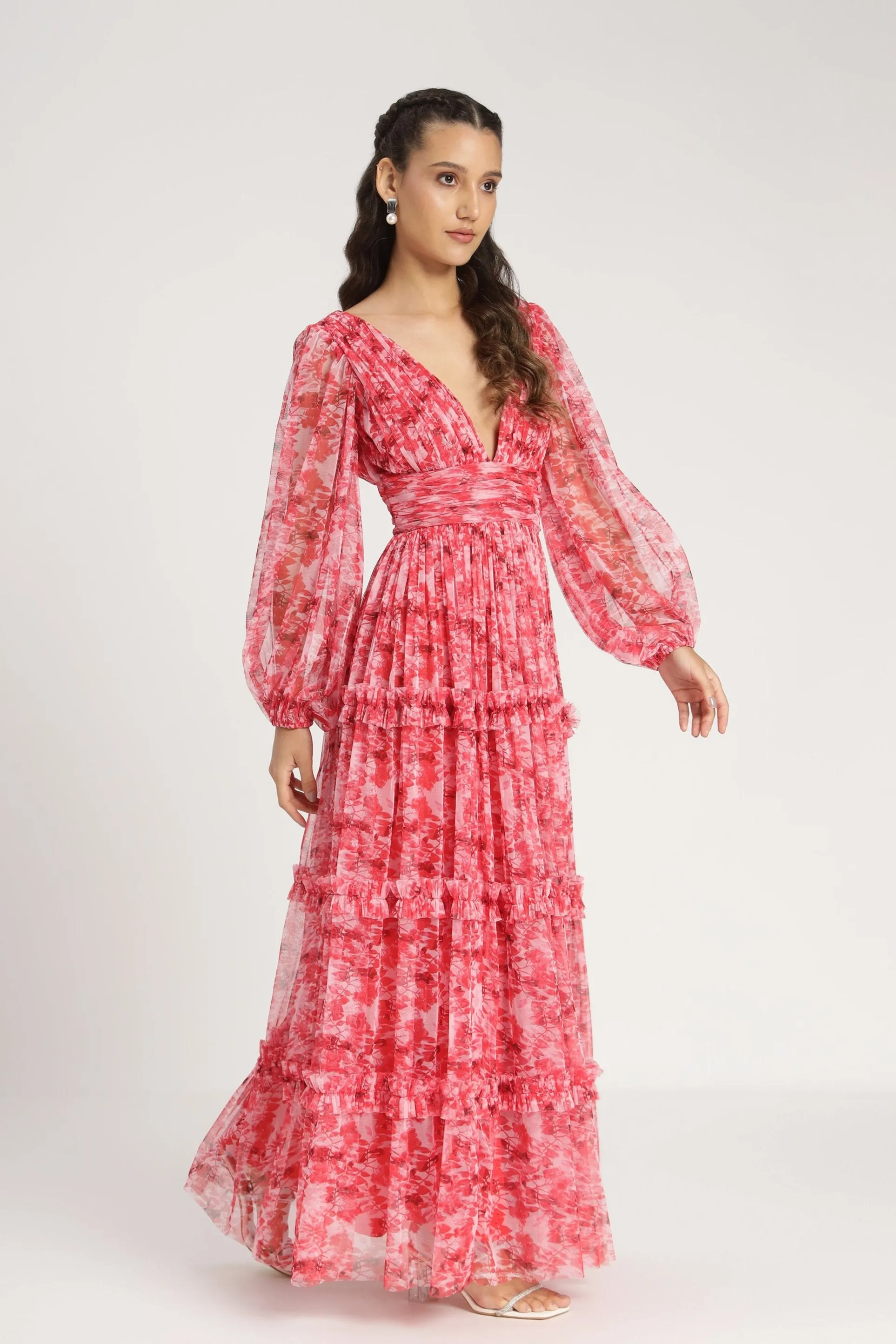 Lydia Maxi Dress in Red Floral